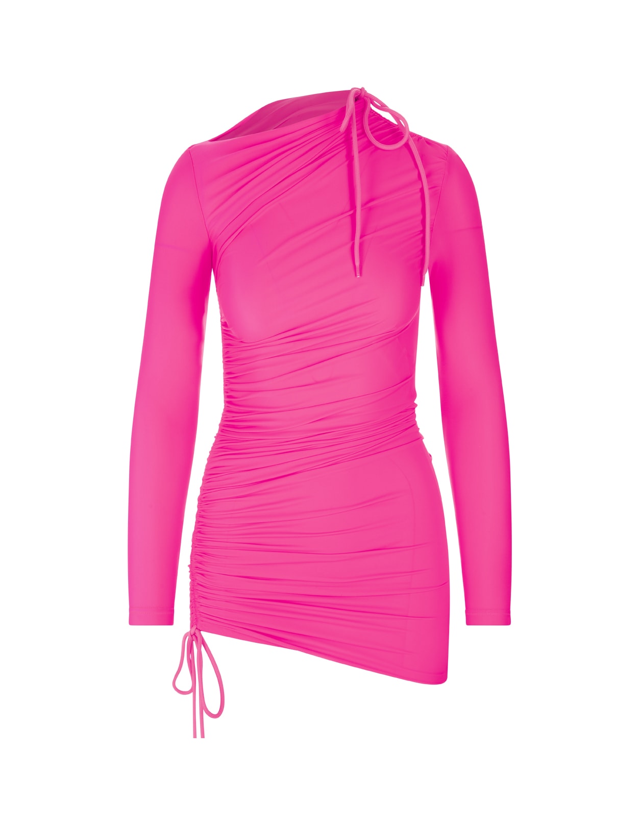 Balenciaga Woman Mini Dress In Neon Pink Opaque Spandex