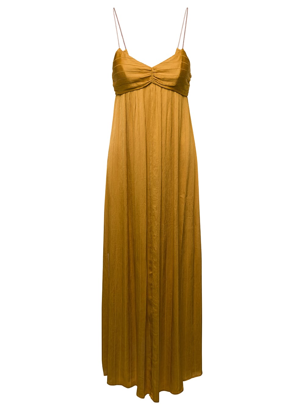 FORTE FORTE LONG ORANGE EMPIRE-LINE DRESS IN VISCOSE AND SILK BLEND WOMAN