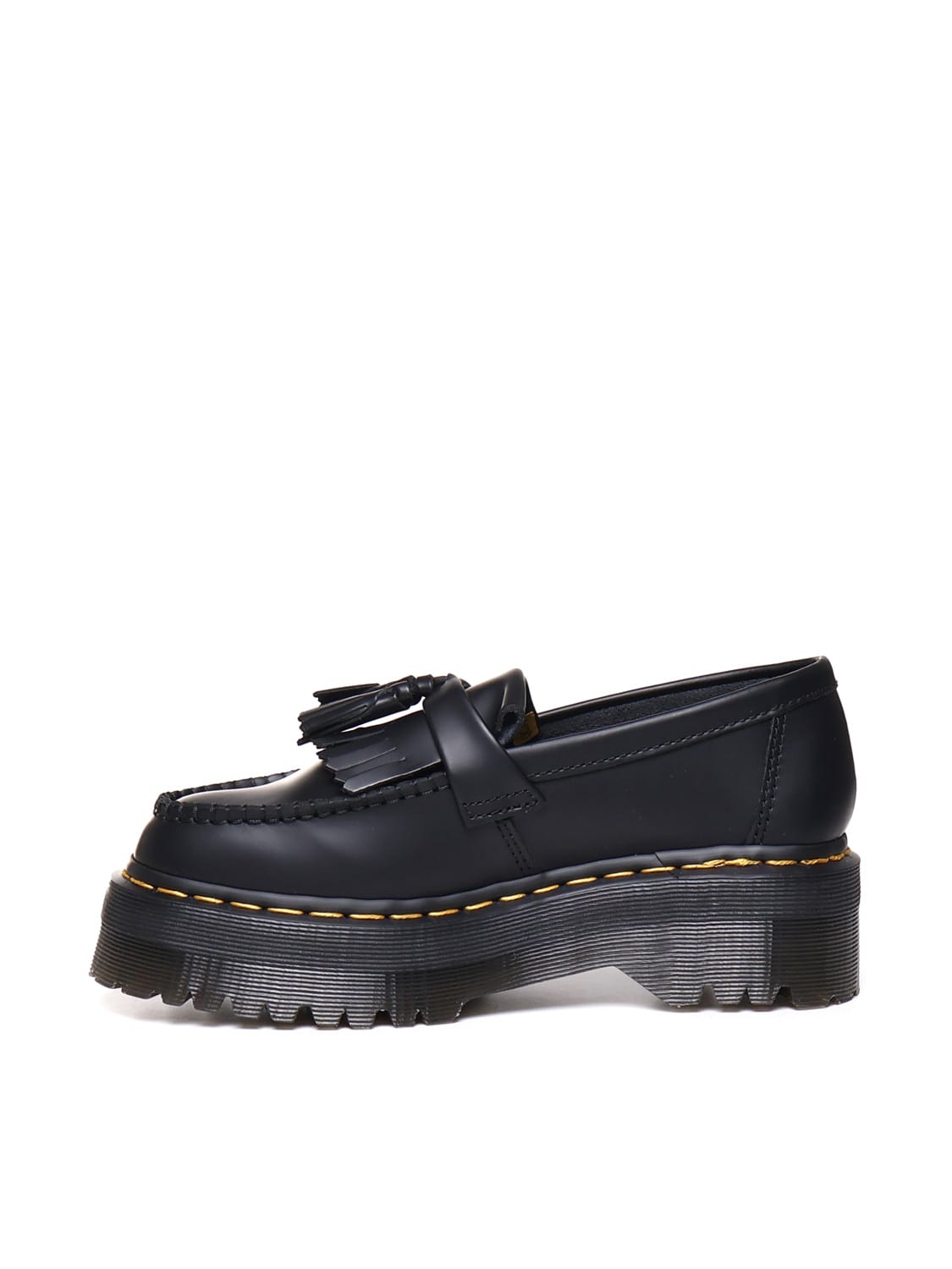 Shop Dr. Martens' Adrian Quad Platform Loafers In Leather With Tassels In Black Smooth