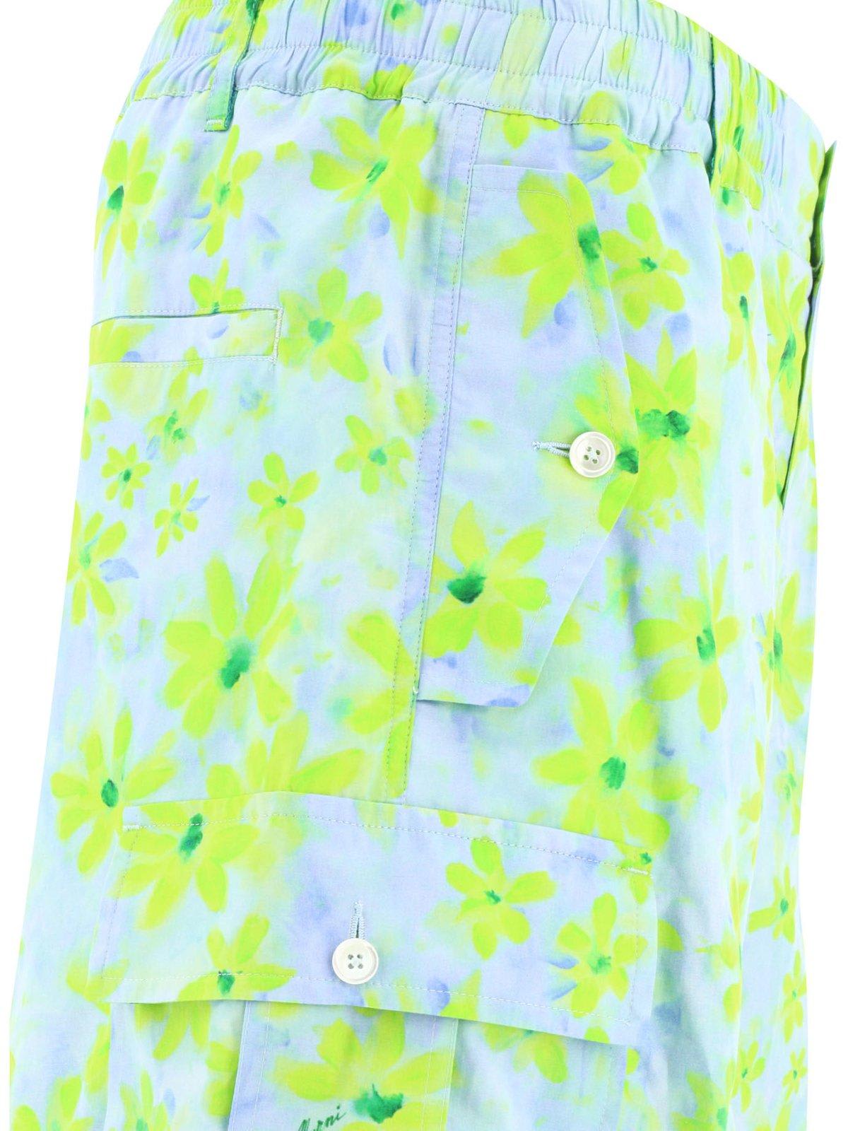 Shop Marni Floral Printed Relaxed Fit Cargo Trousers In Water