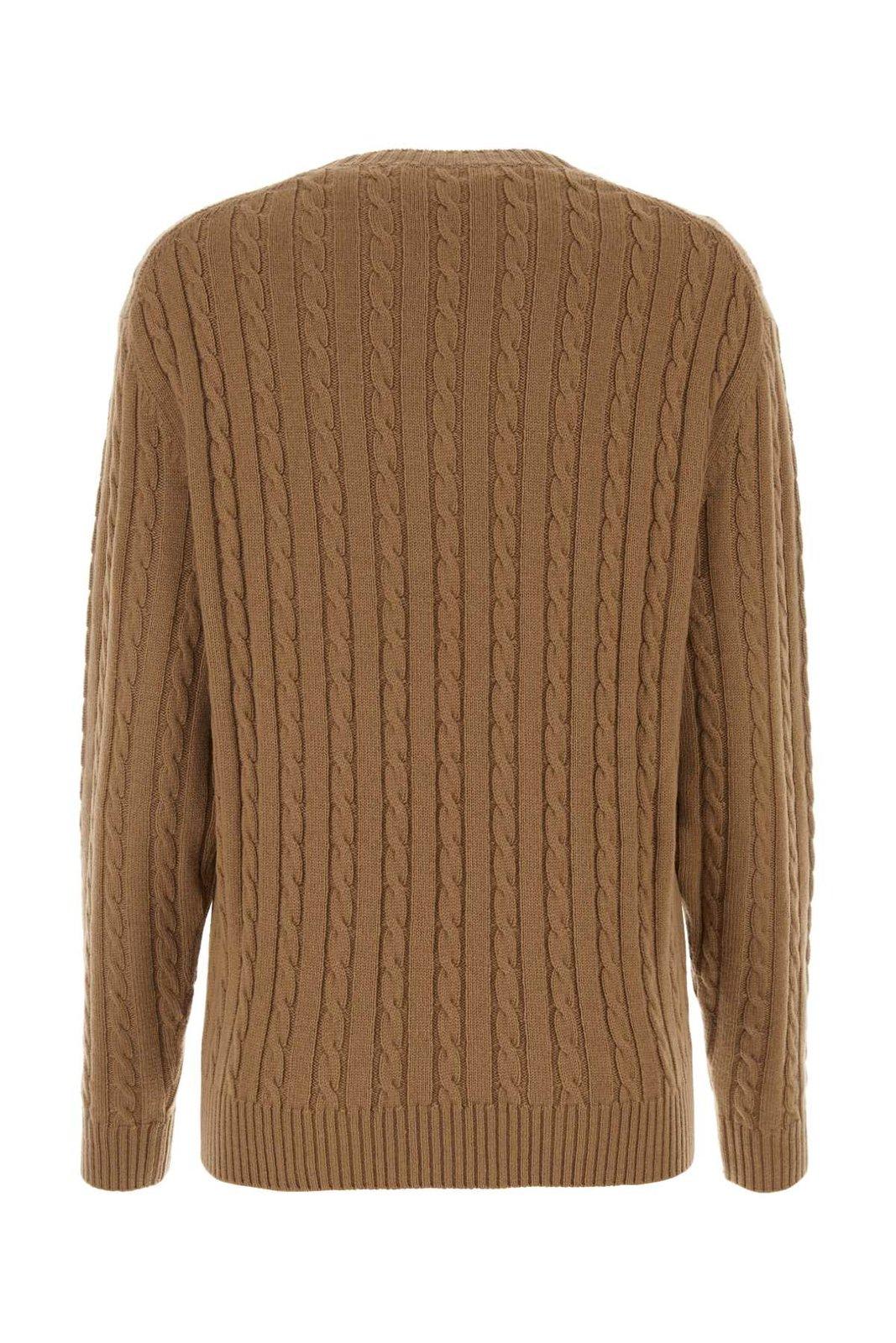 Prada Textured Cable Knit Sweater In Brown