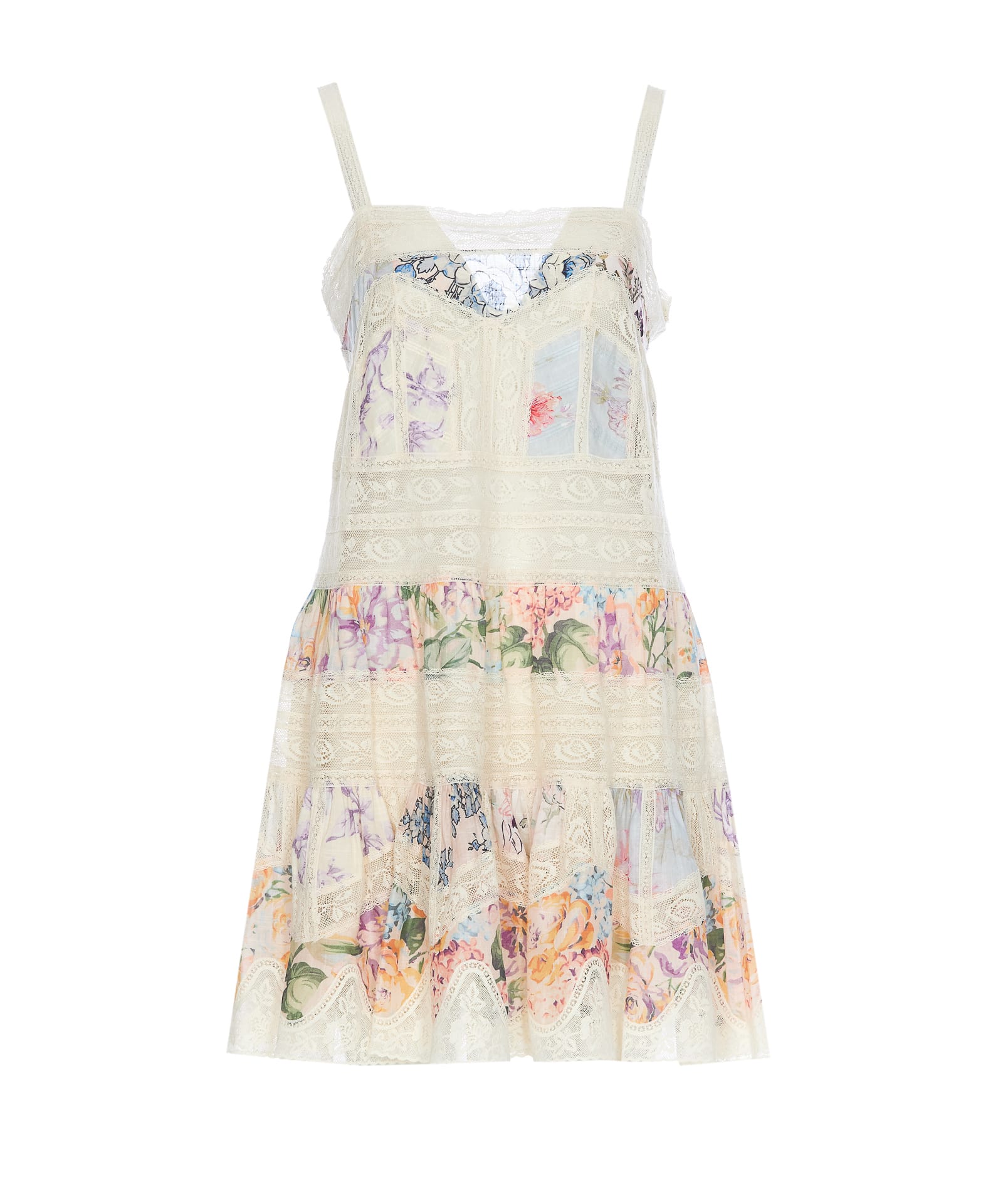 Shop Zimmermann Halliday Lace Trim Short Dress In Multicolour