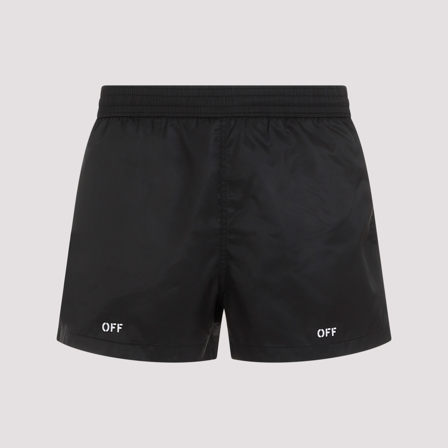 Shop Off-white Stamp Swim Shorts In Black White