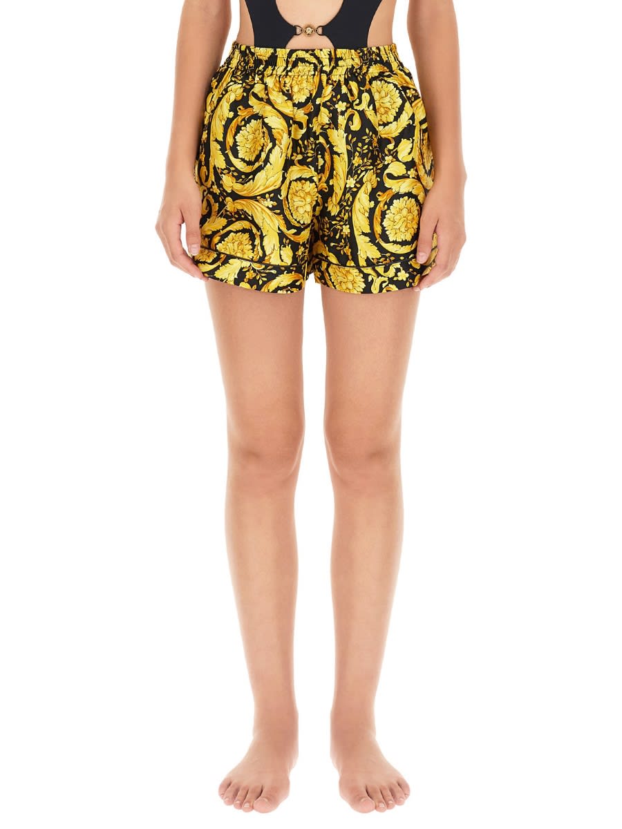 Shop Versace Silk Pajama Shorts In Multicolour