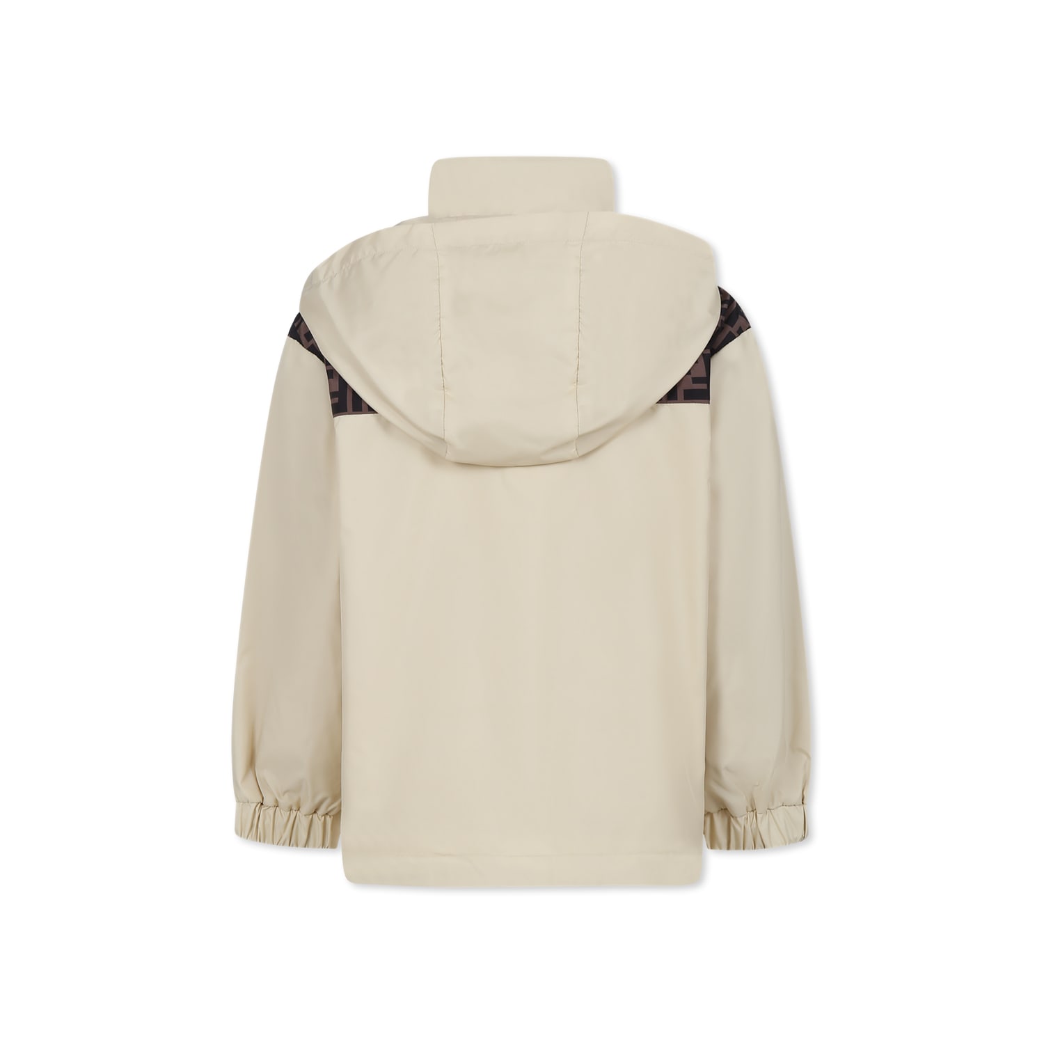 Fendi Beige Windbreaker Jacket For Kids With Ff In Beige