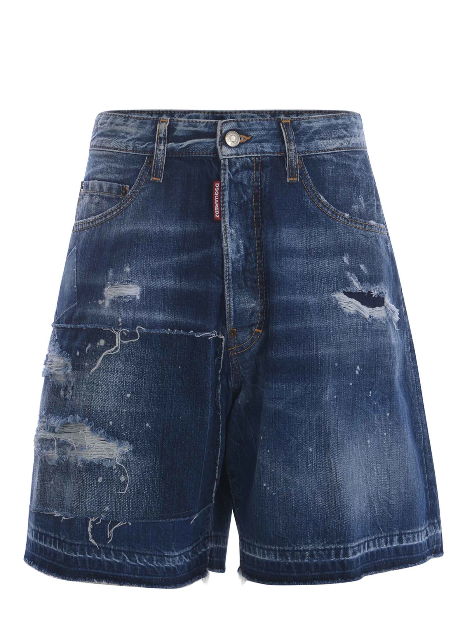 Shop Dsquared2 Shorts  Boxer Made Of Denim In Denim Blu
