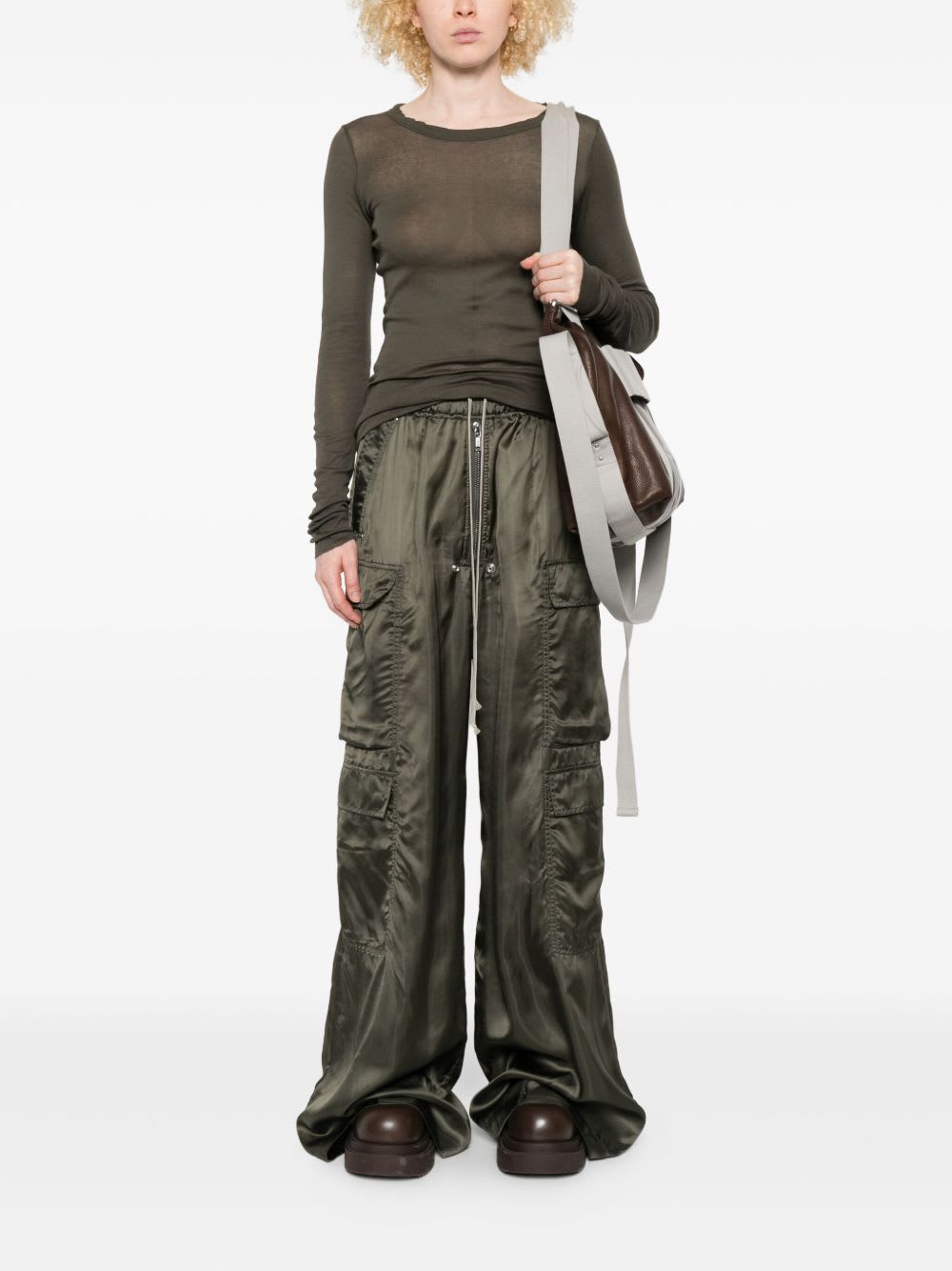 Rick Owens Wide Leg Trousers Elasticated Waistband In Green