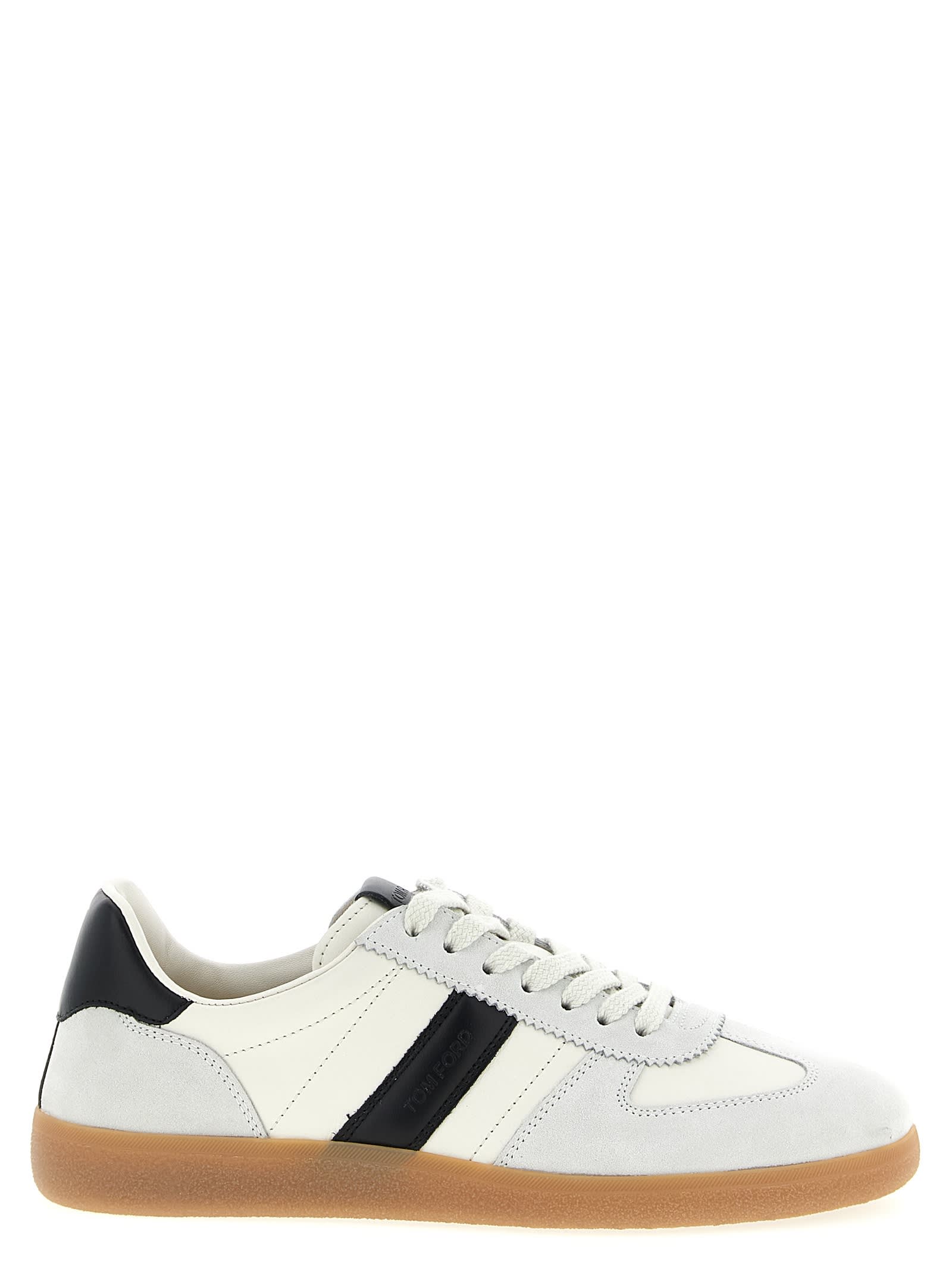 Tom Ford Archer White Low Top Sneakers With Logo Lettering On Tongue And Heel And Contrasting Heel In Leather In Gray