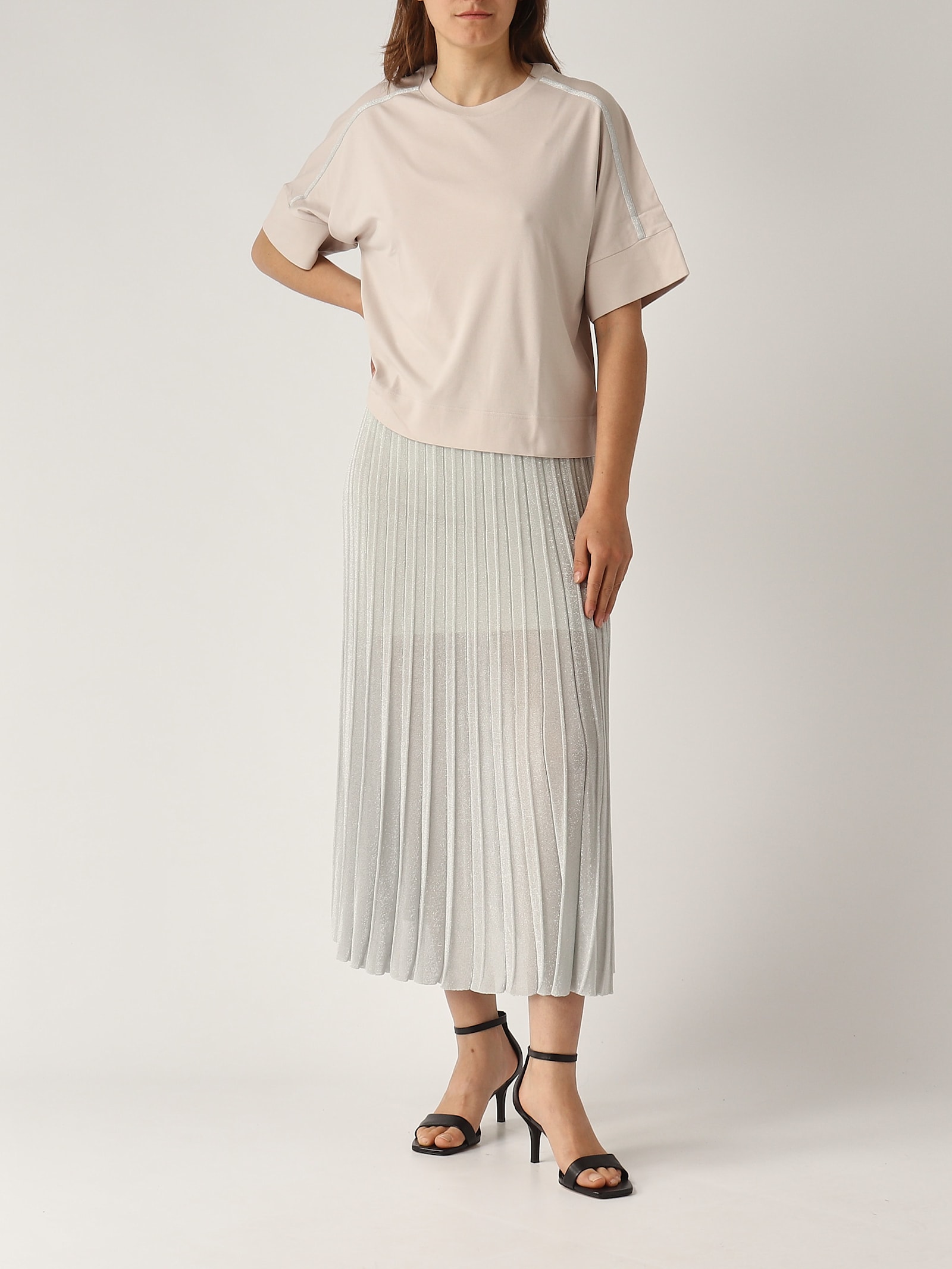 Gran Sasso Gonna Plisse Lurex Skirt In Gray