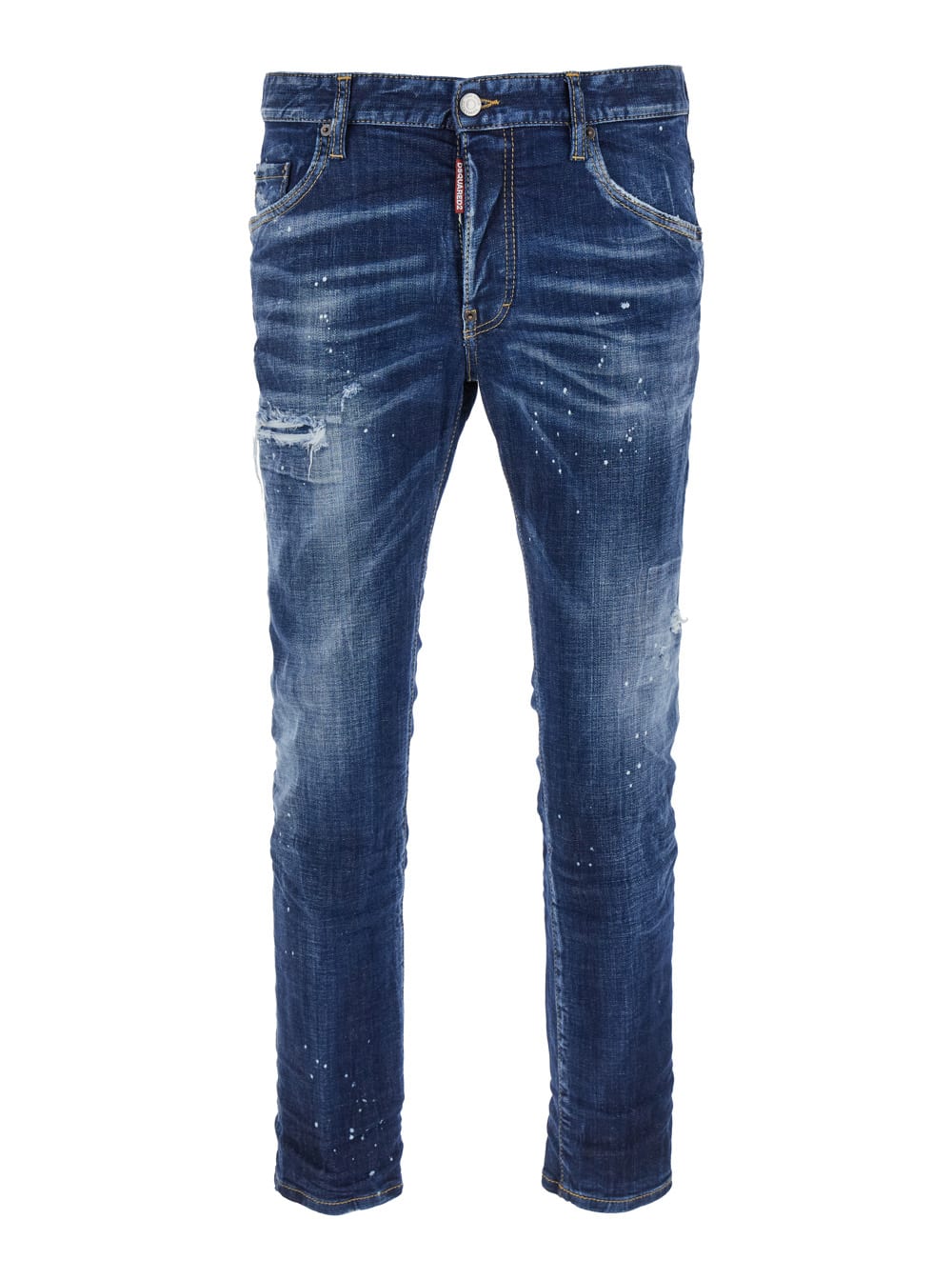 skater Blue Skinny Jeans With Paint Stains In Stretch Cotton Denim Man