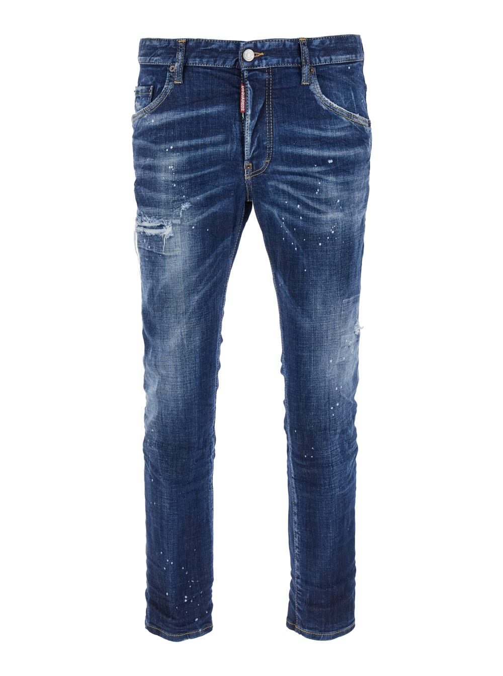 Shop Dsquared2 Skater Blue Skinny Jeans With Paint Stains In Stretch Cotton Denim Man