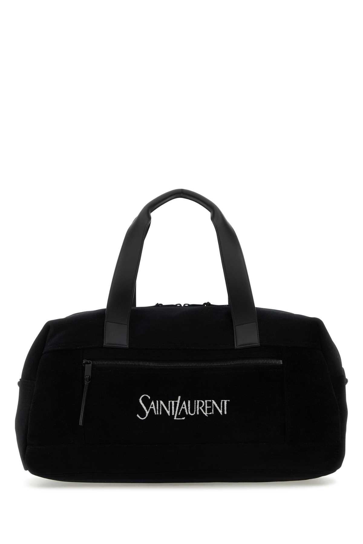 Shop Saint Laurent Black Jacquard Duffle Travel Bag In Nerobianconero