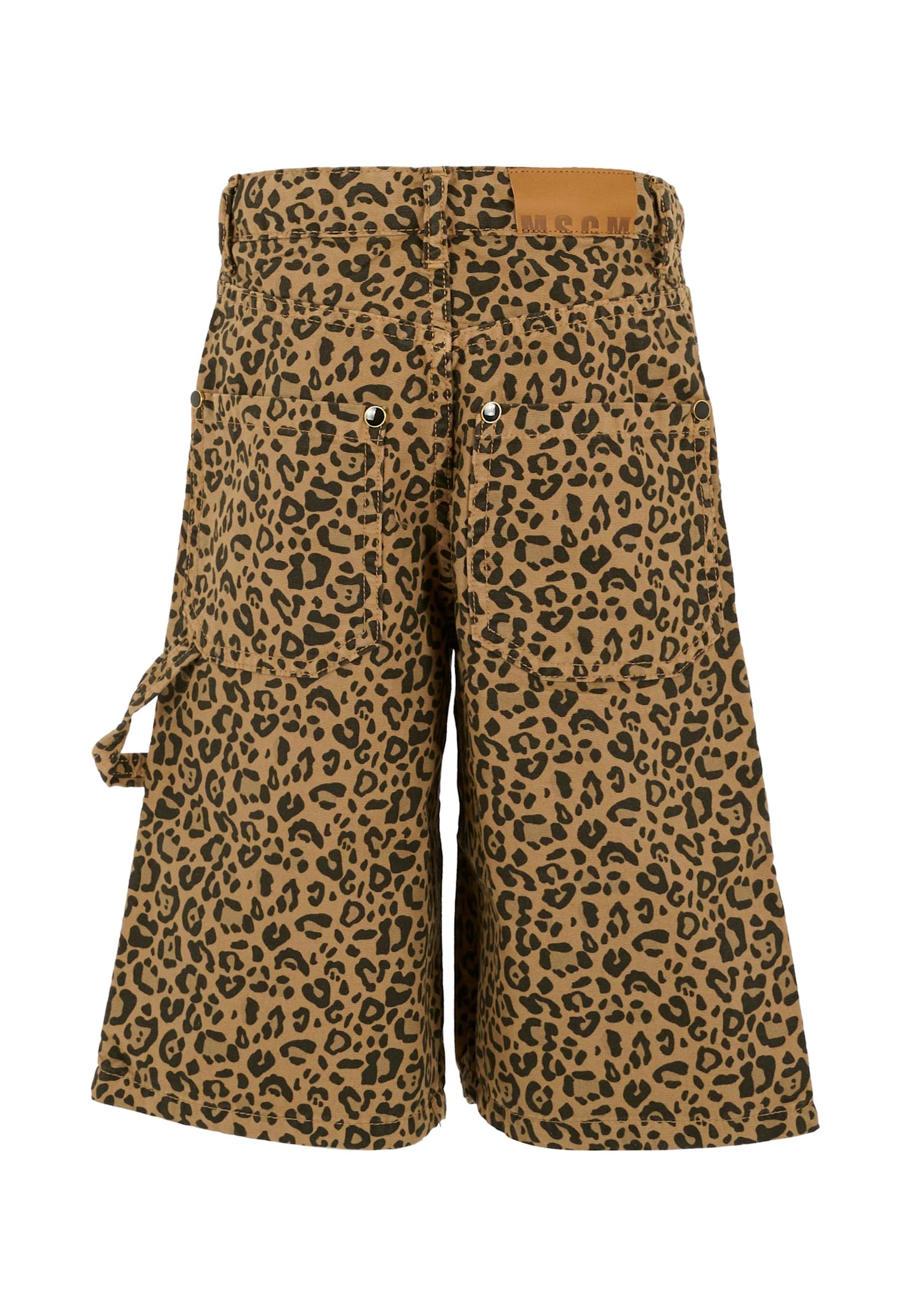 Msgm Brown Shorts For Girl With Logo And Spotted Print In Brown