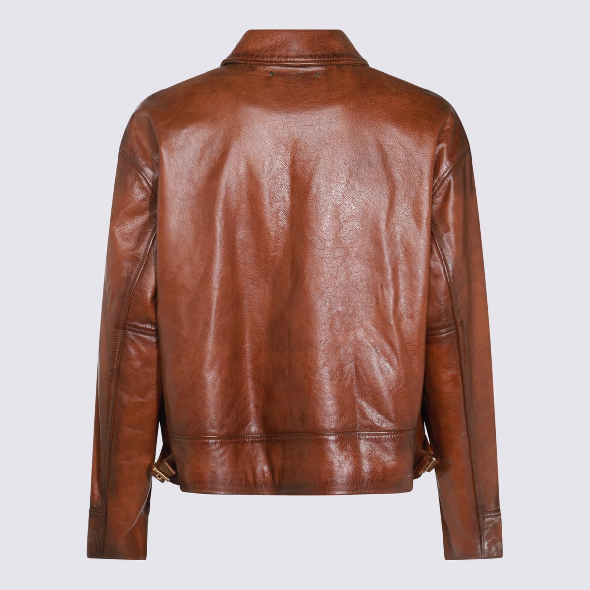 Shop Golden Goose Dark Brown Leather Jackets In Dark Tobacco Brown