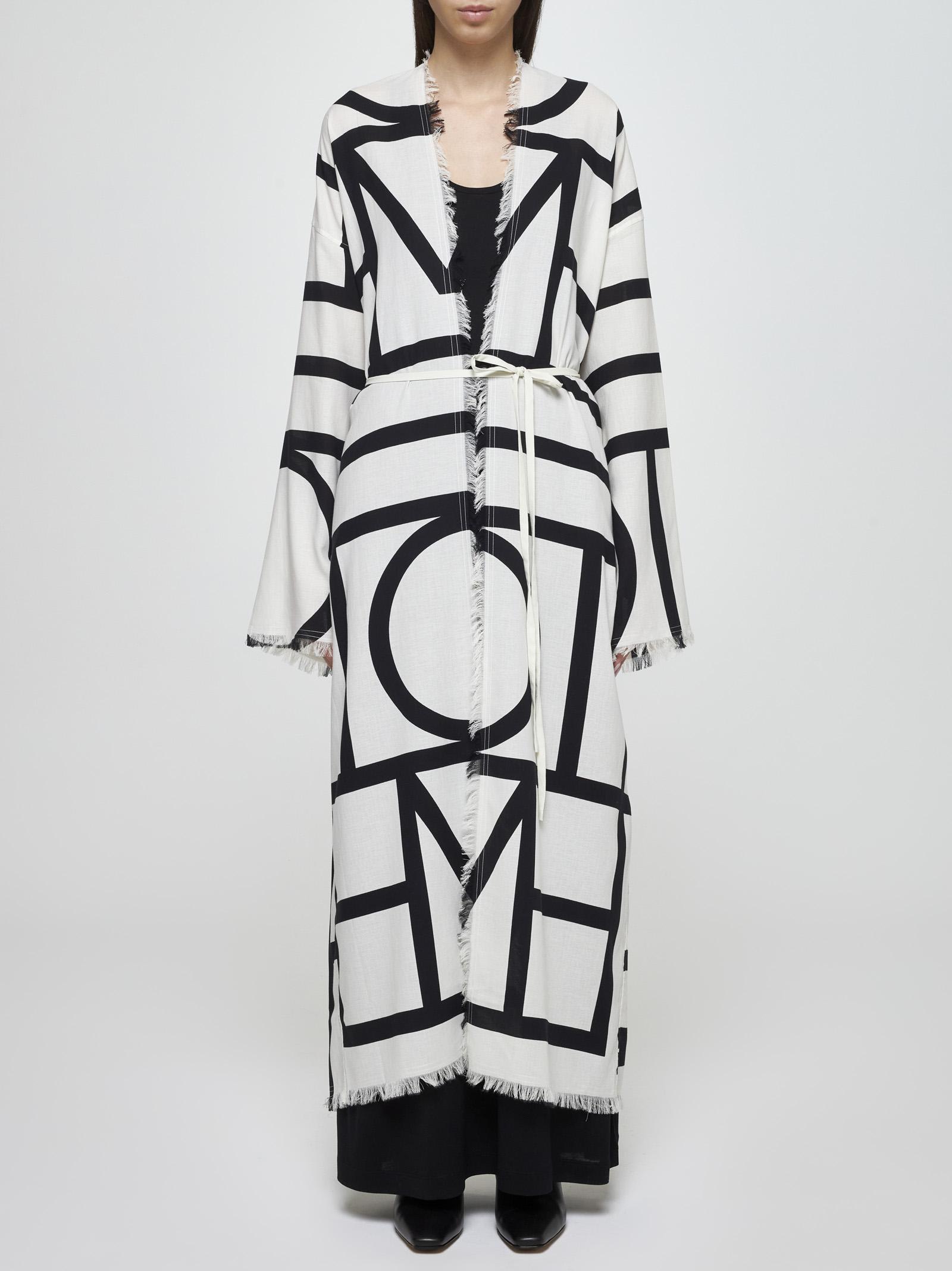 Shop Totême Monogram Cotton Long Wrap Dress In Neutro