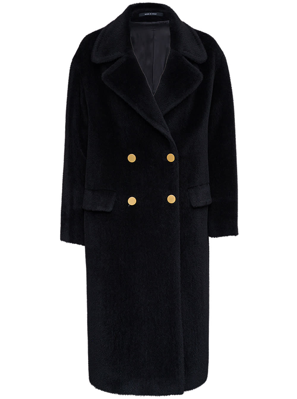 Tagliatore Double-breasted Brushed Wool Black Long Coat