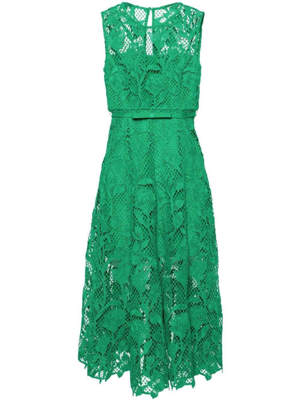 Shop Self-portrait Green Lace Sleeveless Midi Dress In G Green