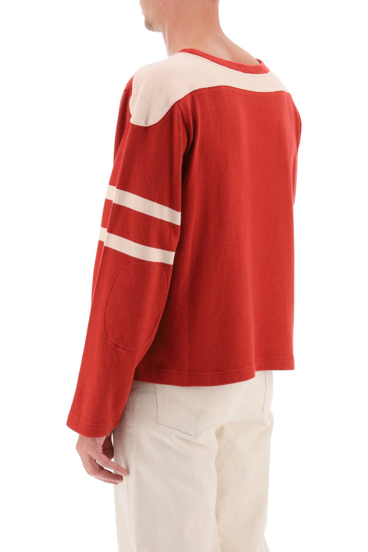 Shop Bode Bucky Two-tone Cotton Sweater In Red Ecru (red)