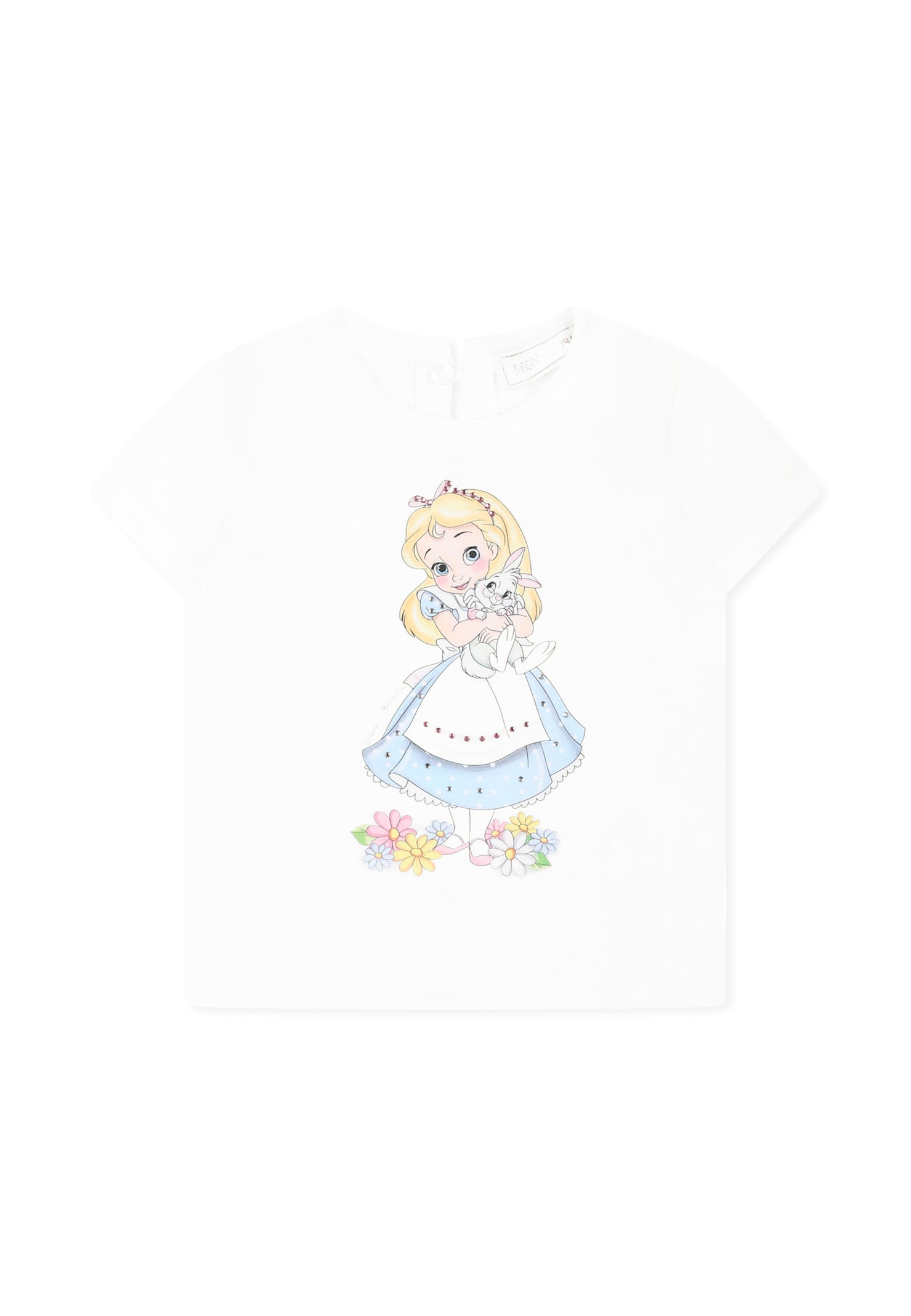 Monnalisa White T-shirt For Baby Girl With Alice In Wonderland In White