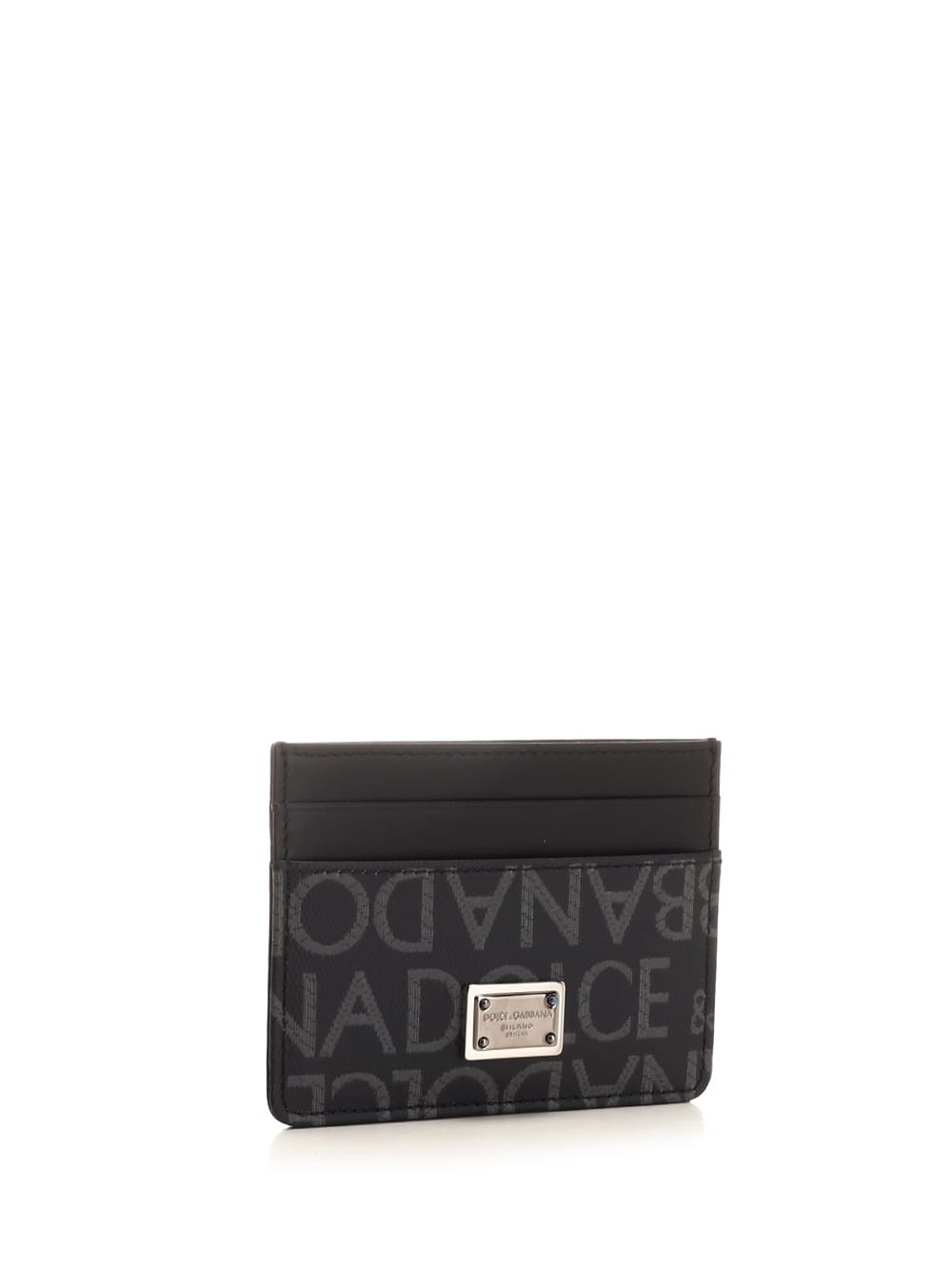 Shop Dolce & Gabbana Card Holder With All-over Logo In Nero/grigio