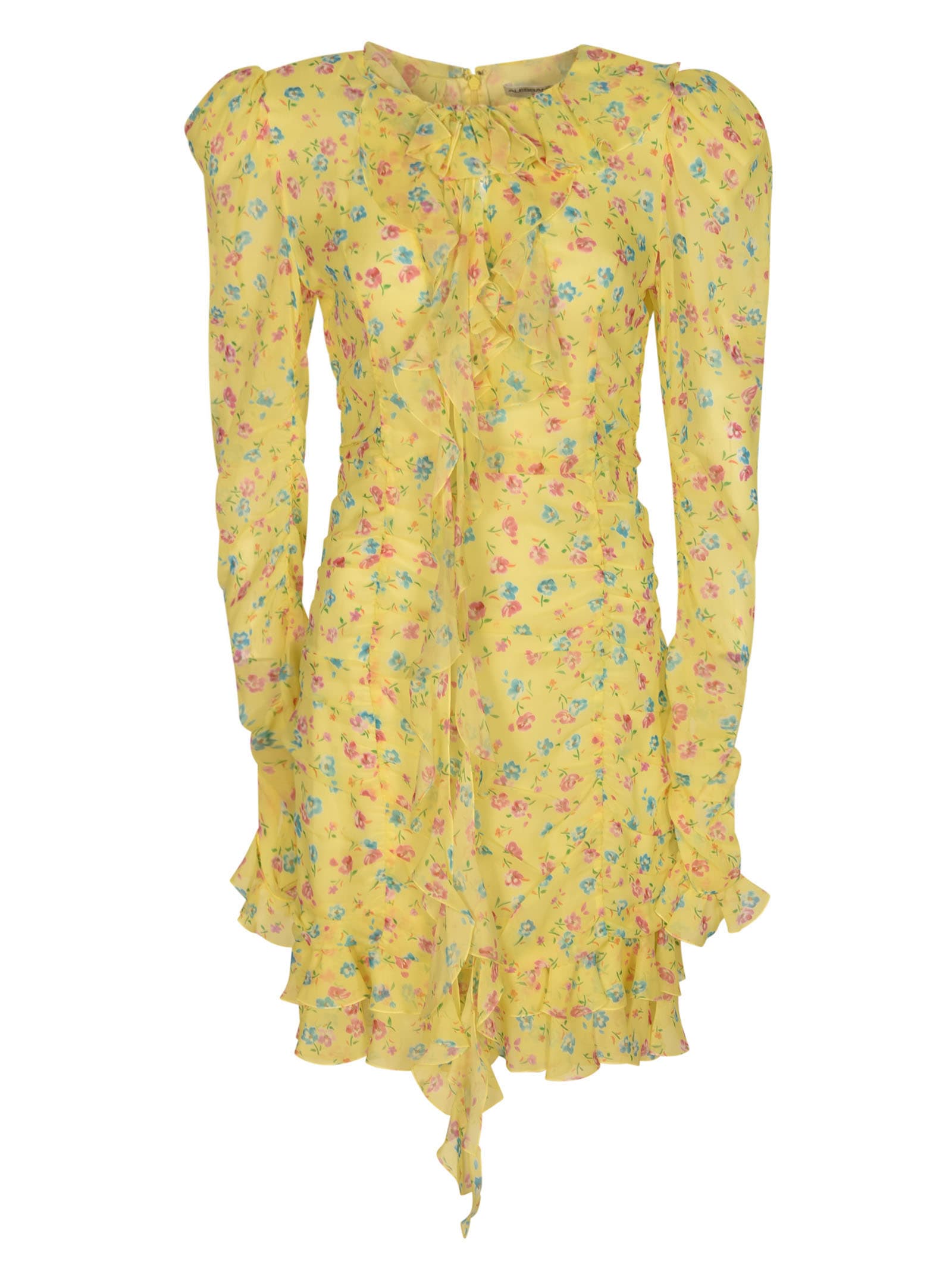 Shop Alessandra Rich Georgette Draped Mini Dress In Yellow