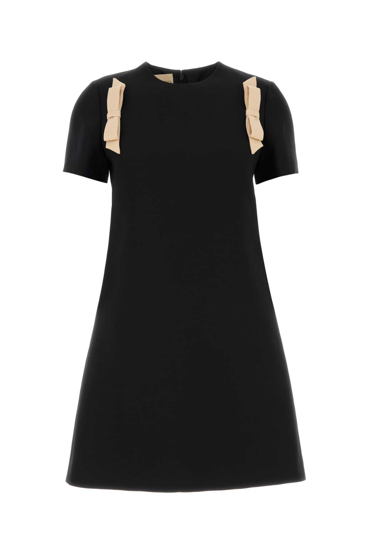 Valentino Wool Dress With Bow Accents And Round Neckline In Black