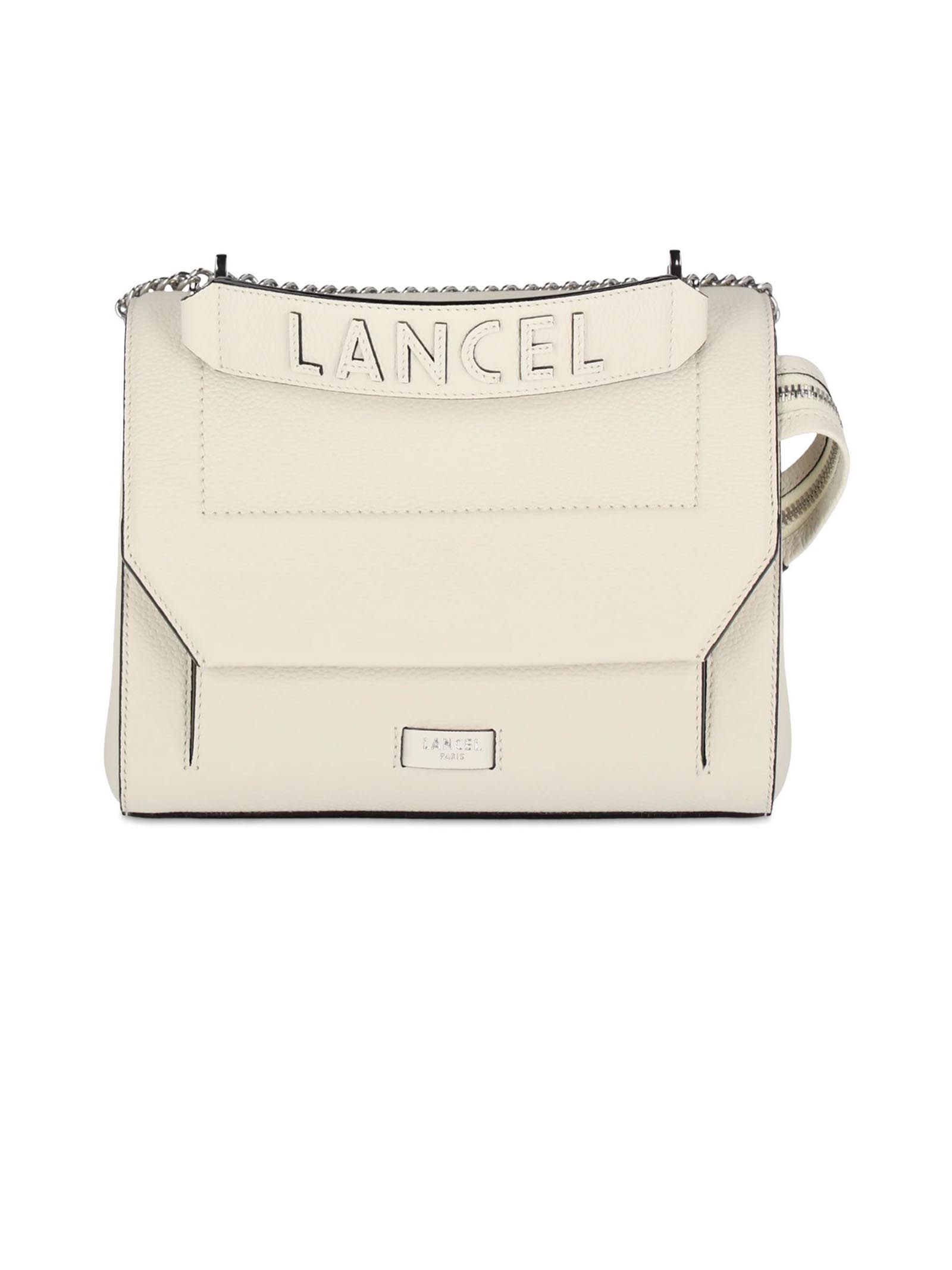 Shop Lancel Camel Grained Leather Shoulder Bag In White