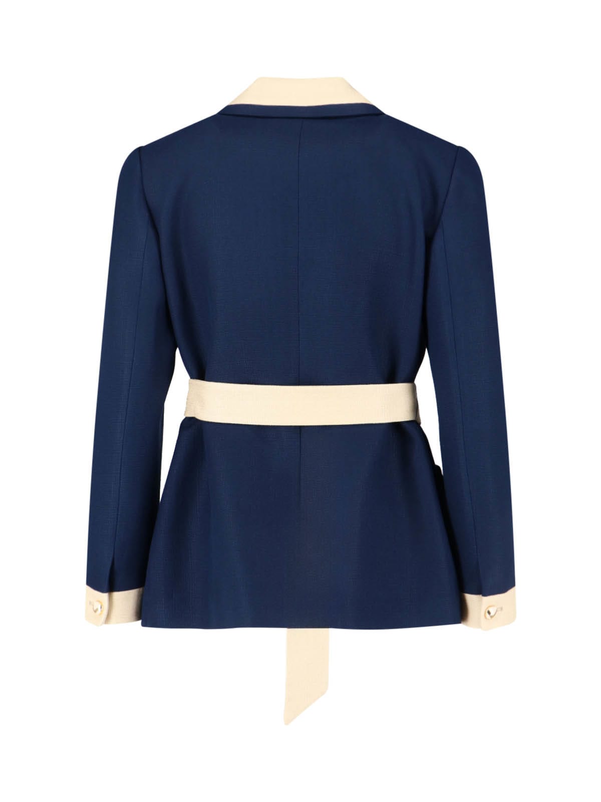 Valentino Collared Single-breasted Coat Jacket With Belted Waist In Blue
