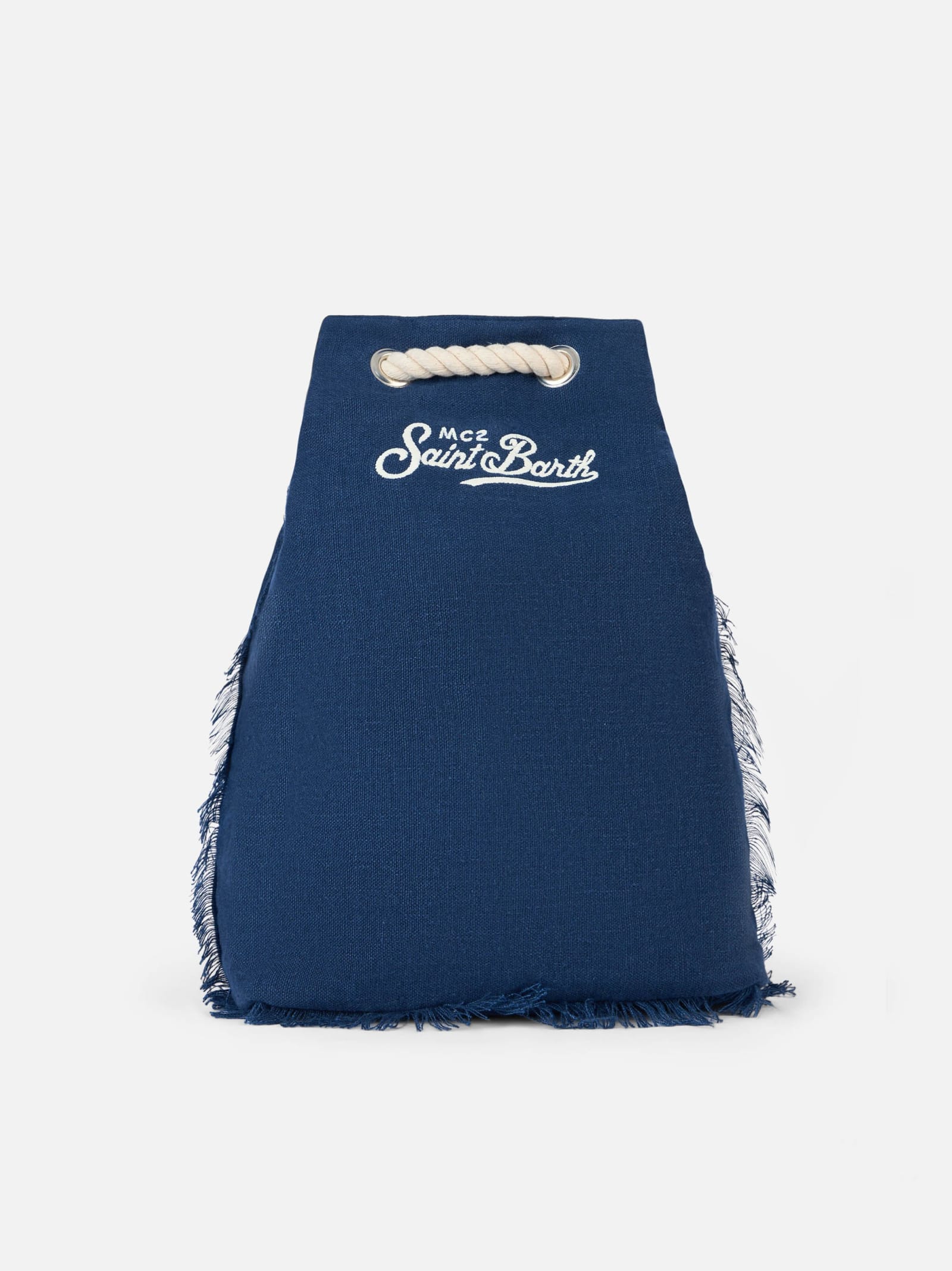 Shop Mc2 Saint Barth Blue Boat Linen Backpack