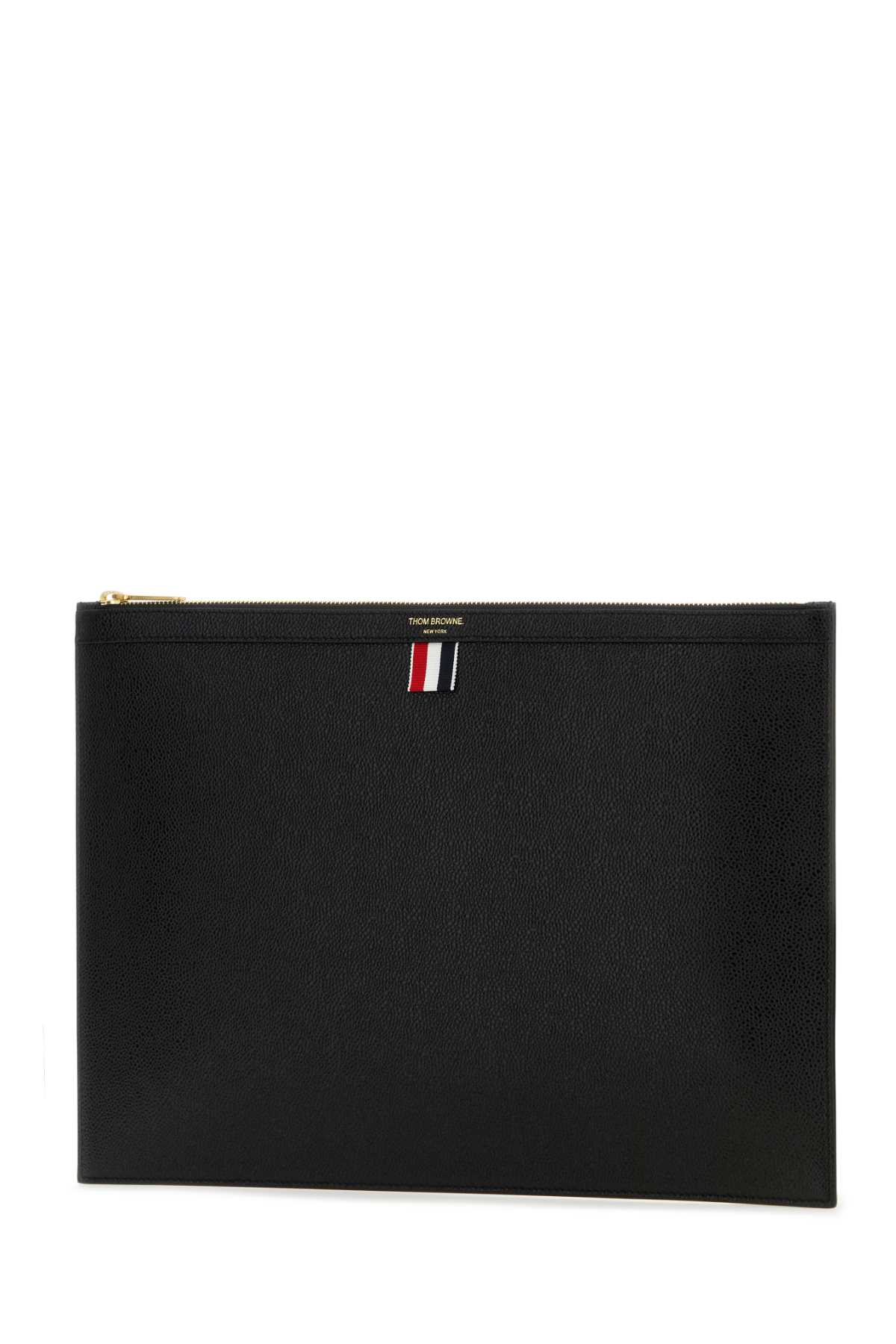 Thom Browne Black Leather Document Case In 001