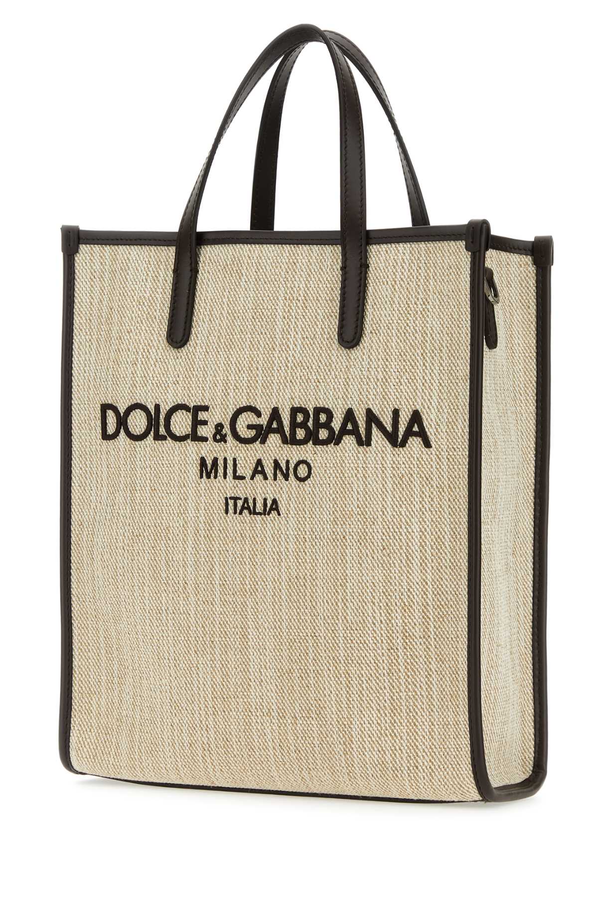 Dolce & Gabbana Sand Canvas Small Shopping Bag In Neutral