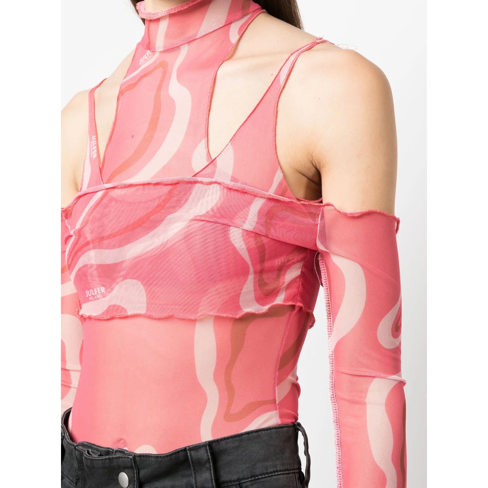 Julfer Janet Wave-print Bodysuit In Red