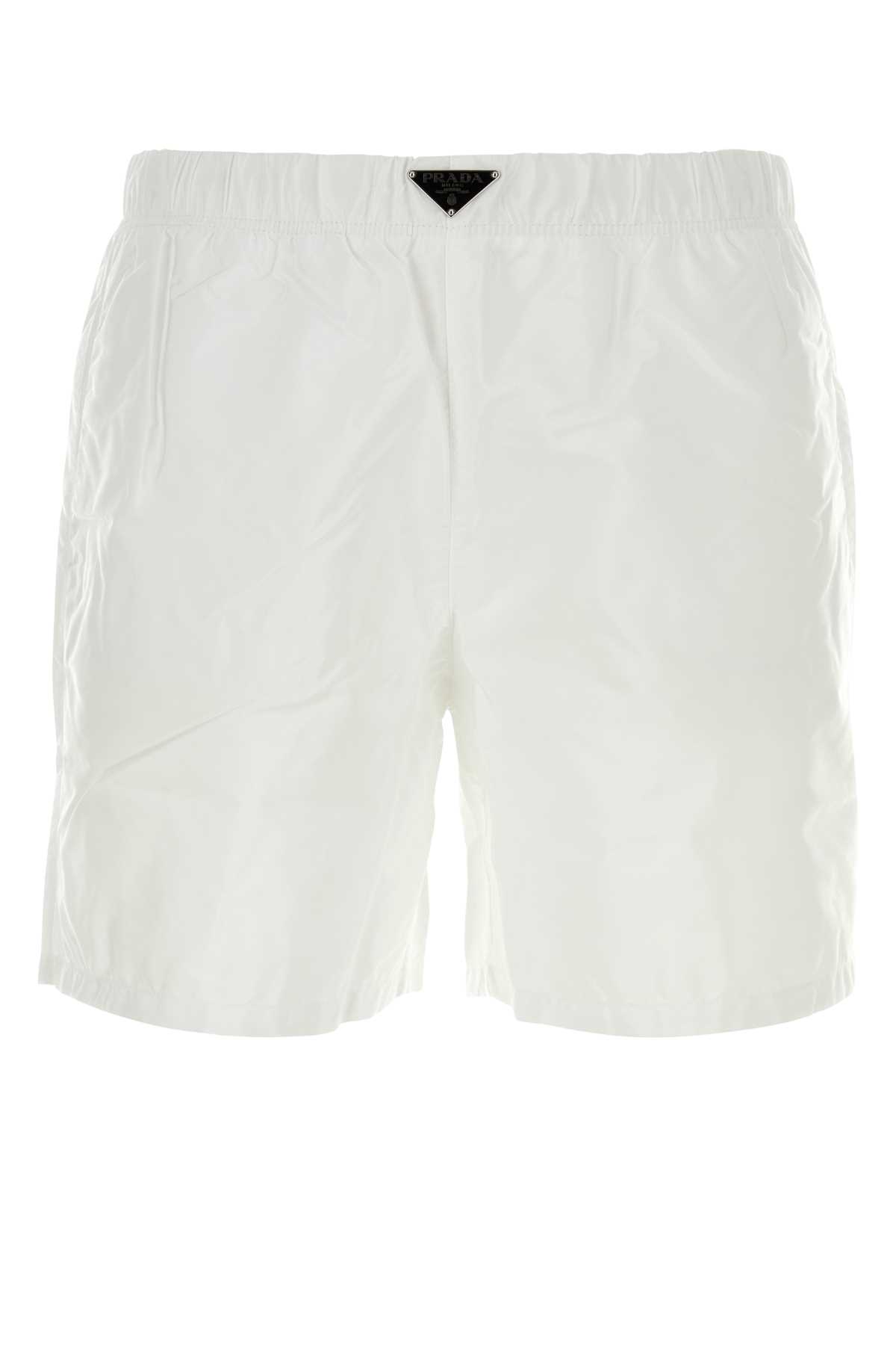 Prada Man White Re-nylon Swimming Shorts In White