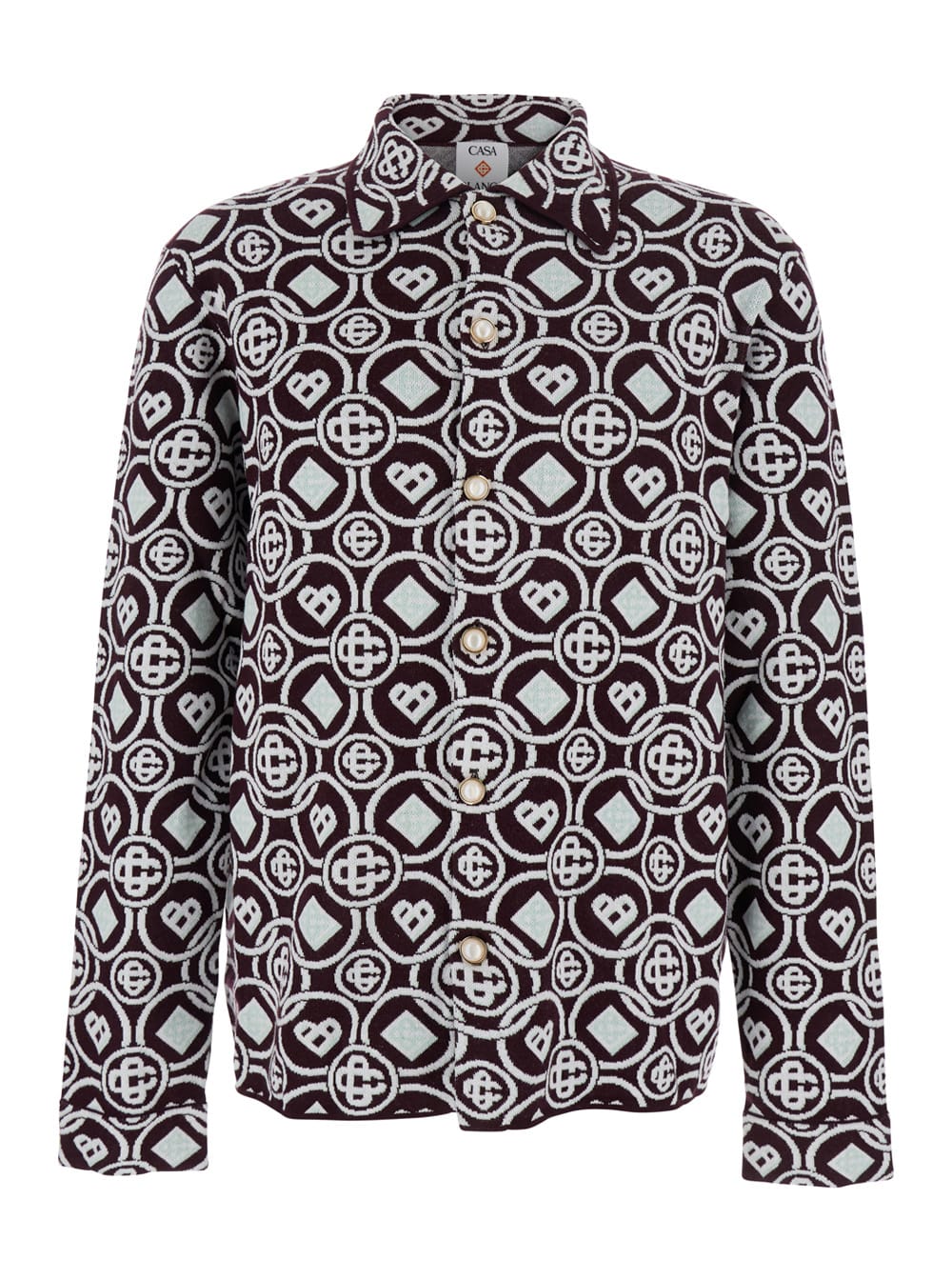 Casablanca Men Bordeaux Shirt With Classic Collar And All-over Monogram In Cotton Man In Black