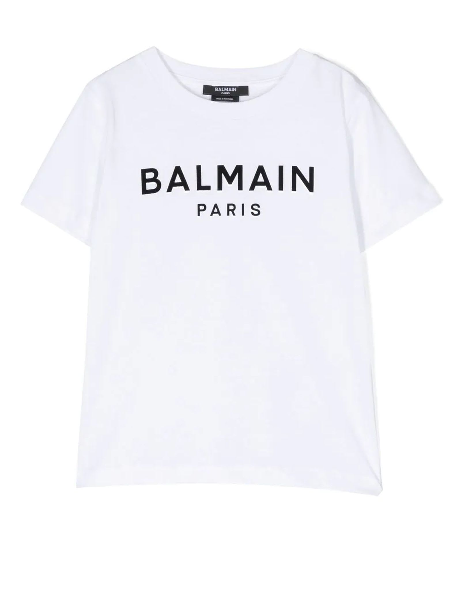 Balmain Kids' White Cotton Tshirt In Bianco