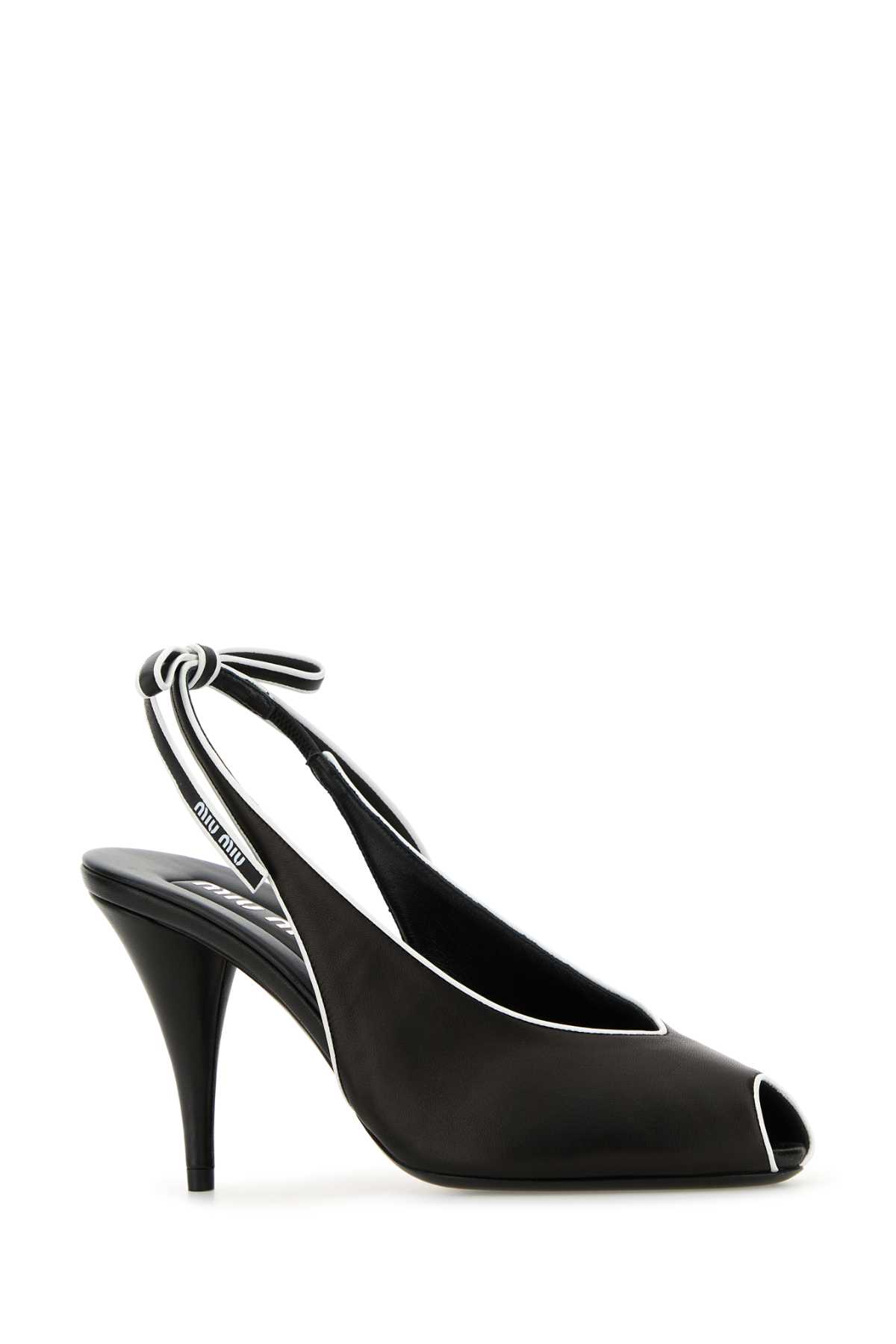 Miu Miu Nappa Leather Sandals Contrast Trim Peep Toe