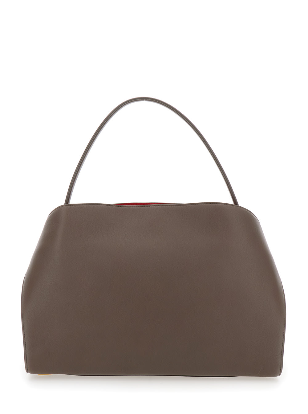 FERRAGAMO HUG GREY SHOULDER BAG WITH LOGO PRINTED ON FRONT IN LEATHER WOMAN