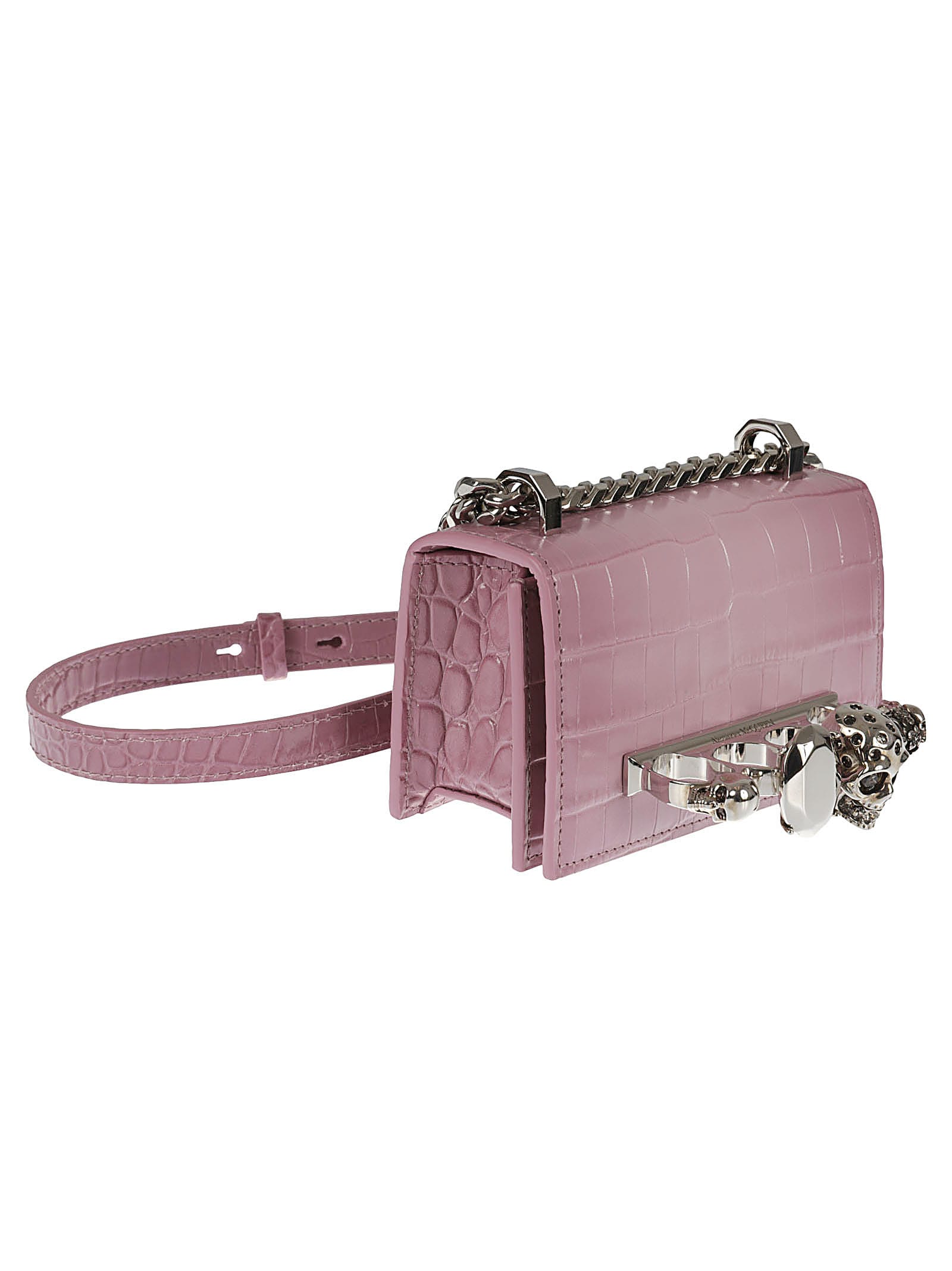 Shop Alexander Mcqueen Jeweled Satchel Micro Shoulder Bag In Antic Pink