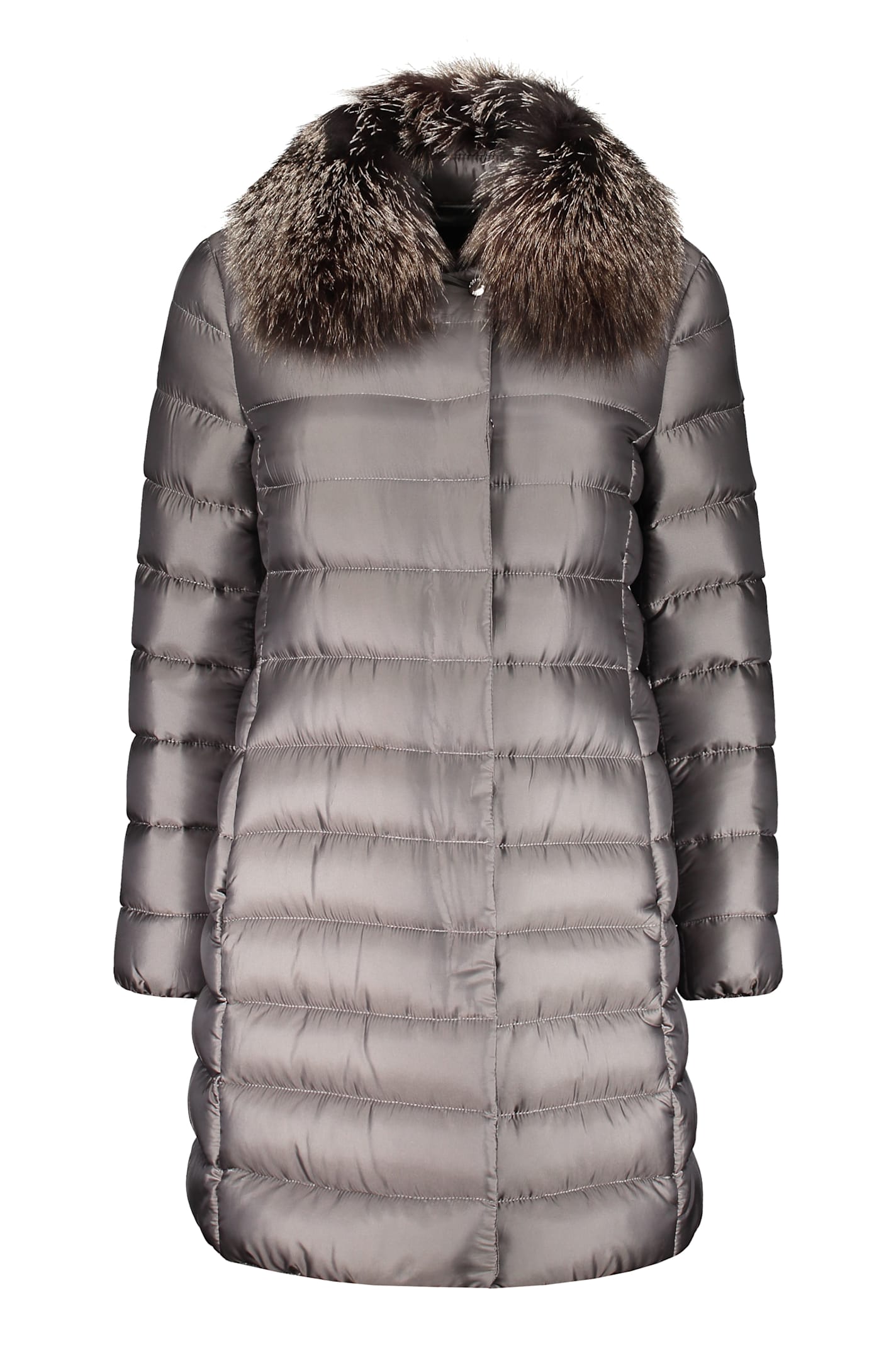 Zip And Snap Button Fastening Down Jacket