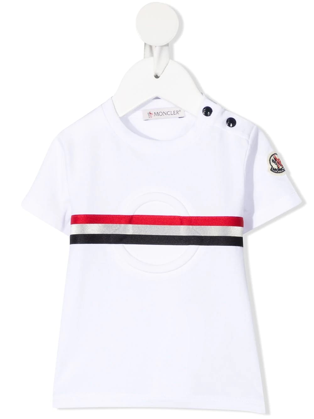 Moncler White Newborn T-shirt With Embossed Logo And Tricolor Detail