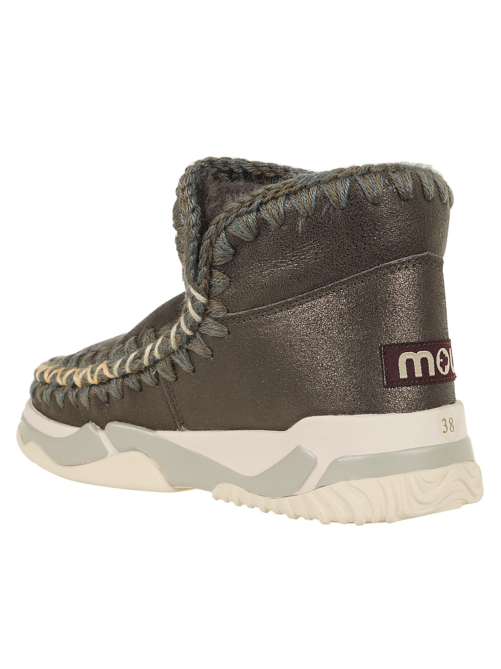 Shop Mou Eskimo Trainer Overstitching In Dubkol Dust Metallic Black Olive