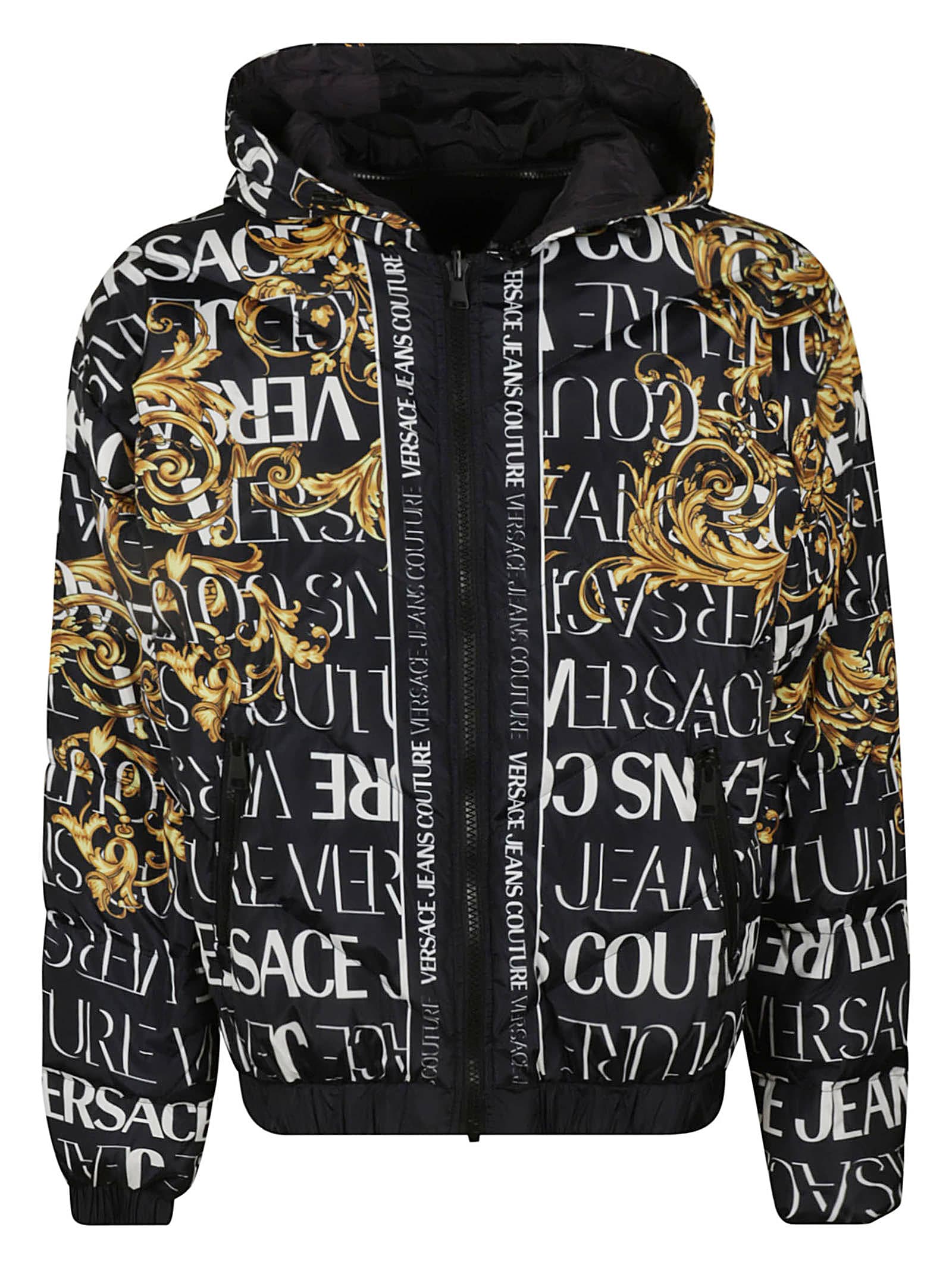 Versace Jeans Couture All-over Couture Logo Print Zipped Reversible Hoodie