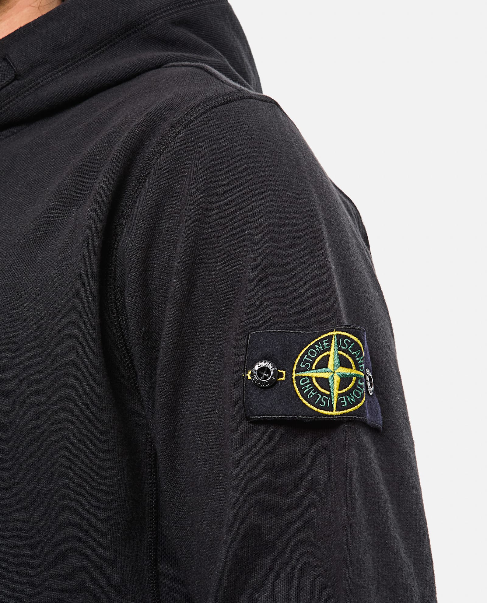 Stone Island Organic Cotton Fleece Hoodie In Black