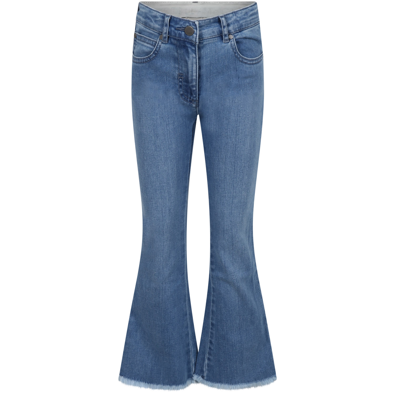 Stella Mccartney Kids' Denim Flare Jeans For Girl With Fringes In Blu Denim