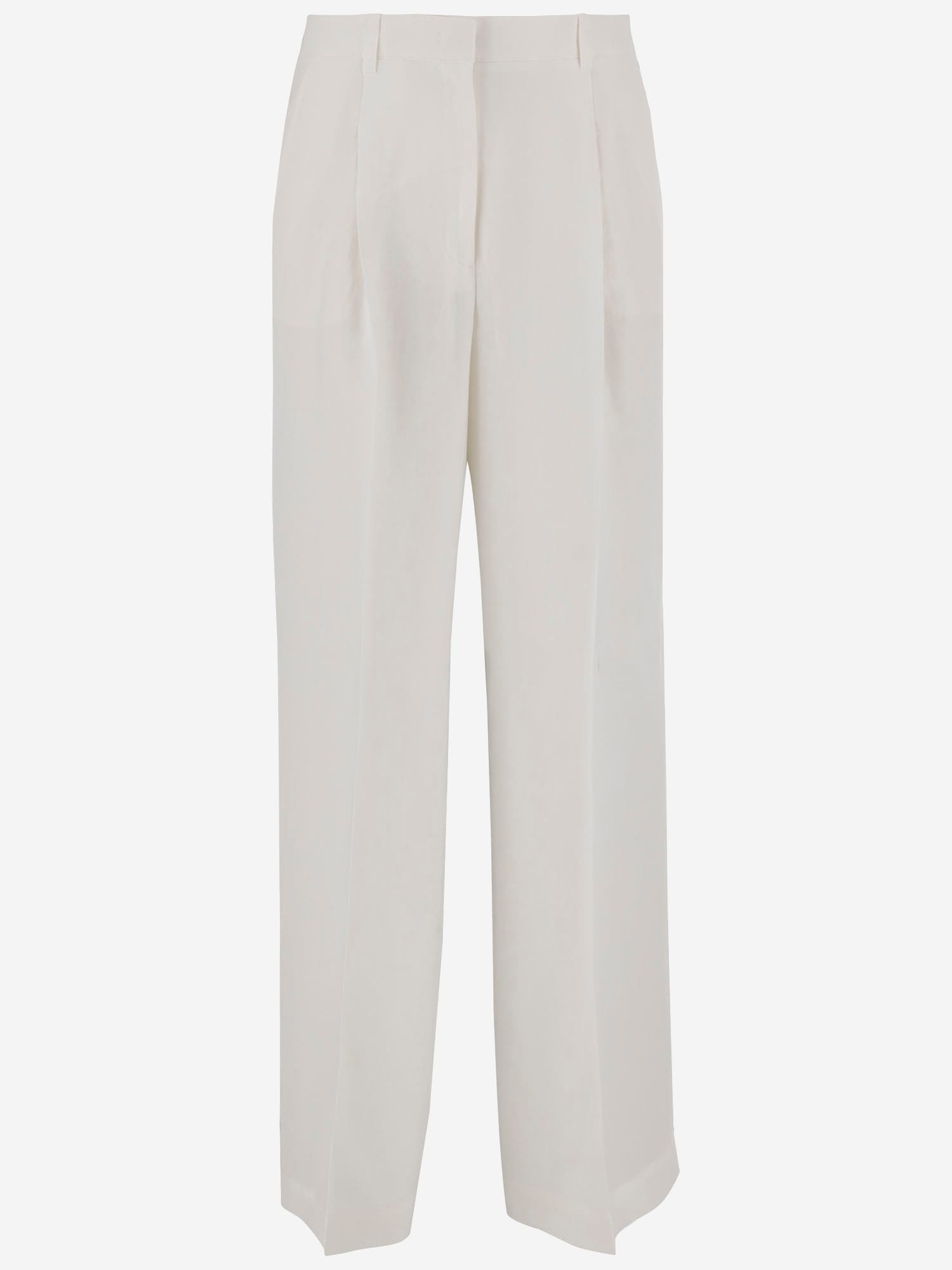 Pinko Palazzo Pants With Center Stripe And Concealed Closure In White
