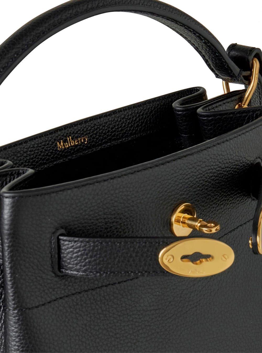 Mulberry Small Islington Black Bucket Bag With Twist Lock Closure In Hammered Leather Woman