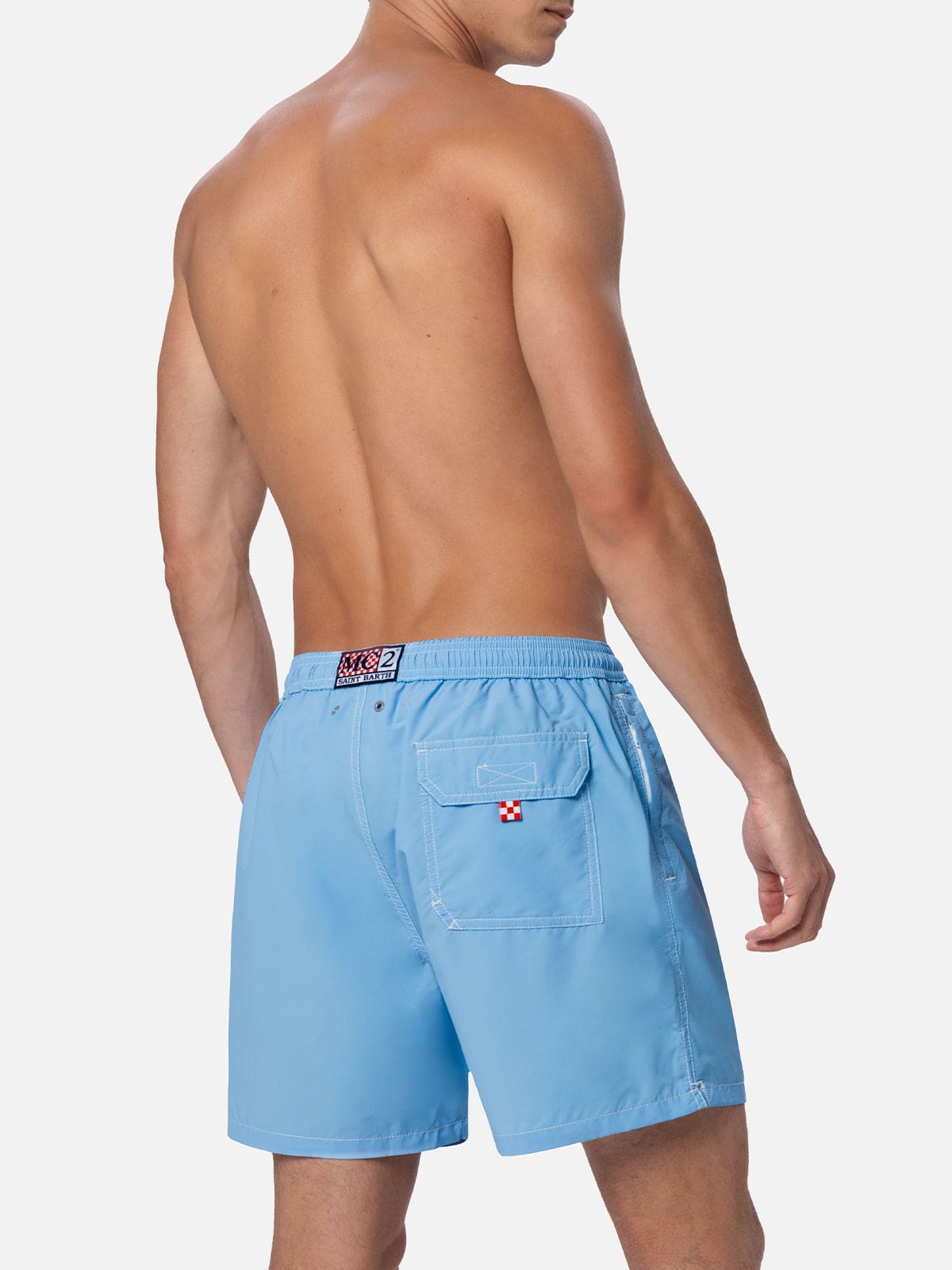 Mc2 Saint Barth Man Sky Blue Mid-length Swim Shorts Patmos In Sky