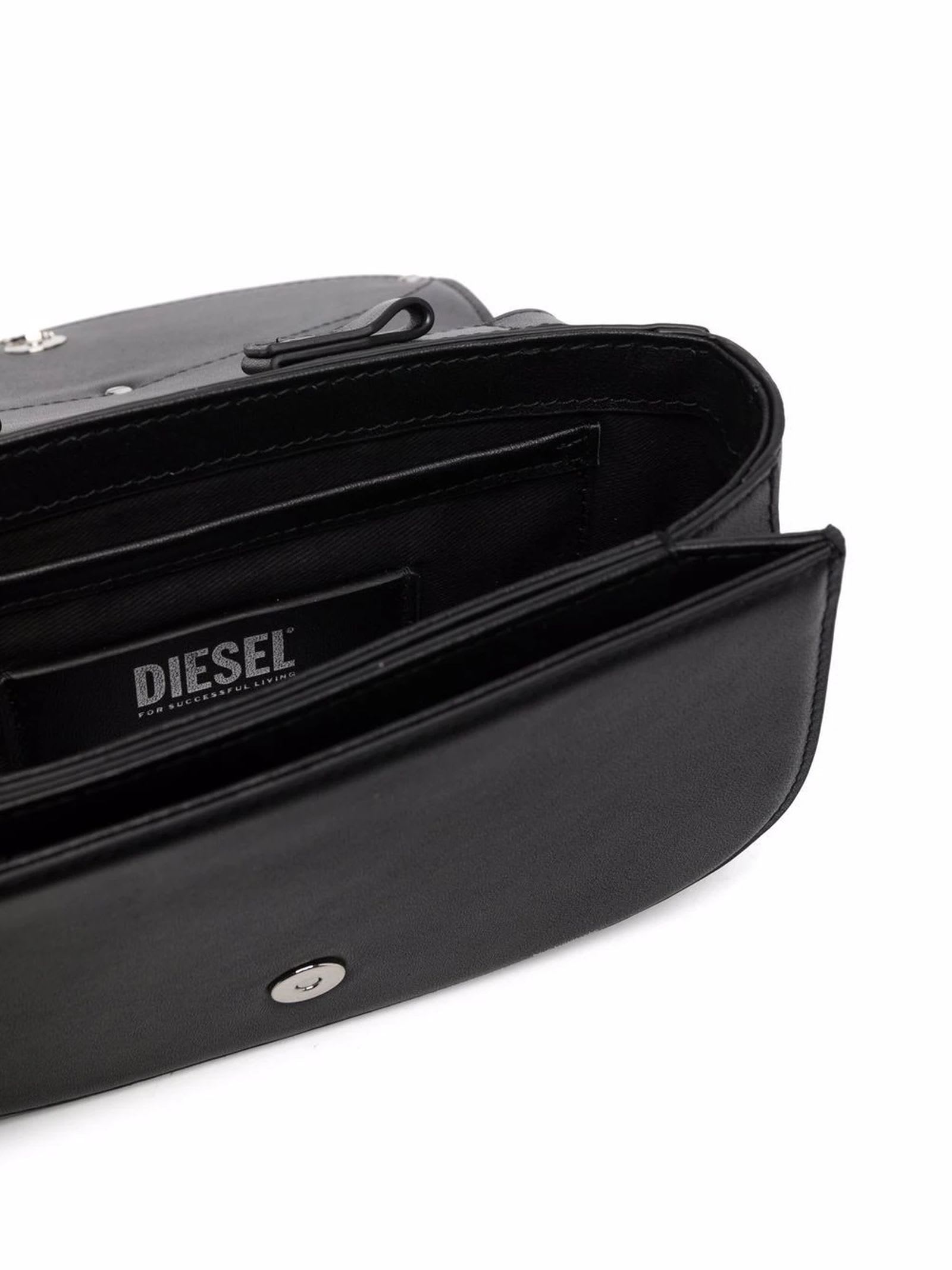 Shop Diesel Black 1dr Leather Shoulder Bag