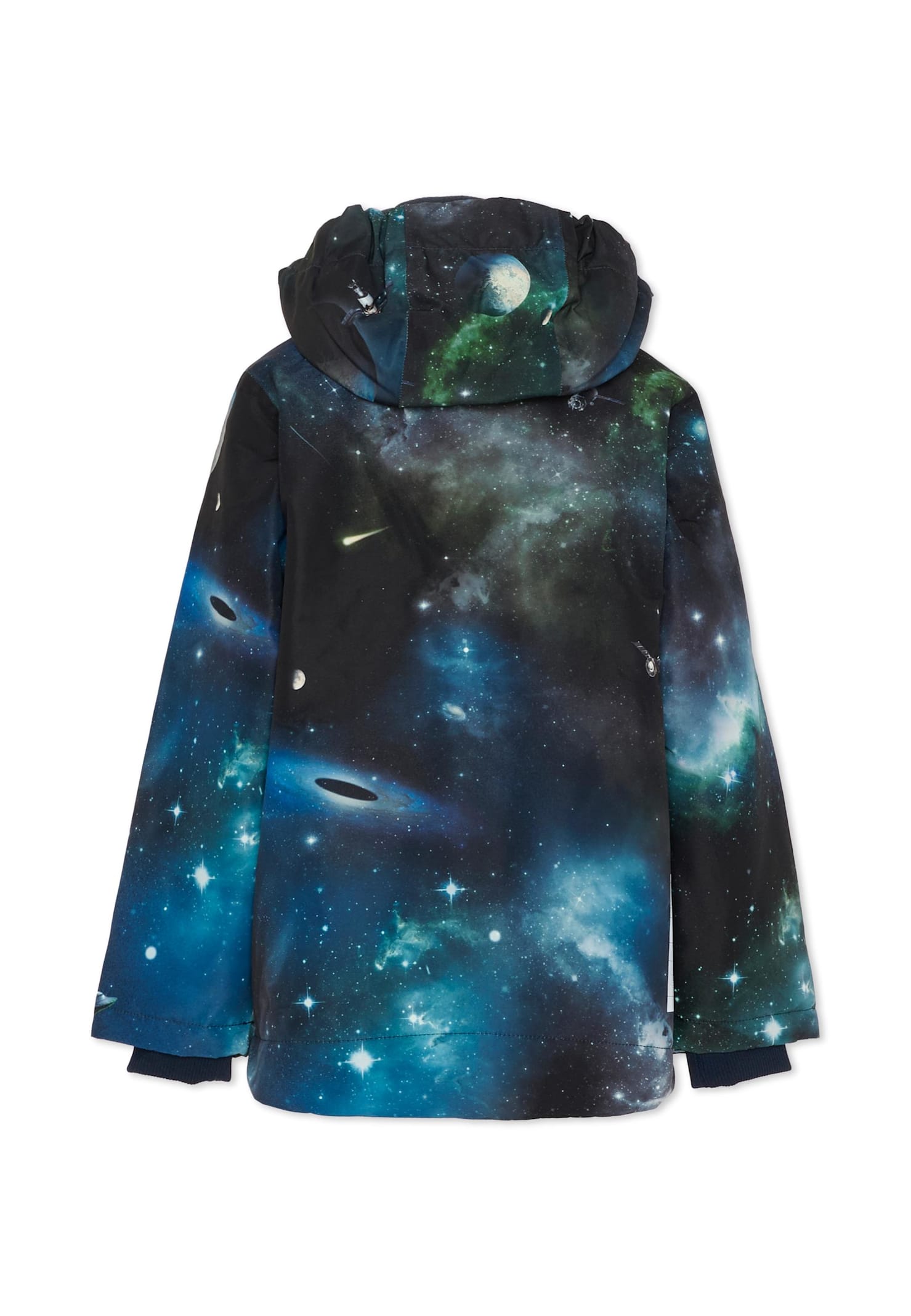 Molo Blue Down Snow Jacket For Boy With Space Print In Blue