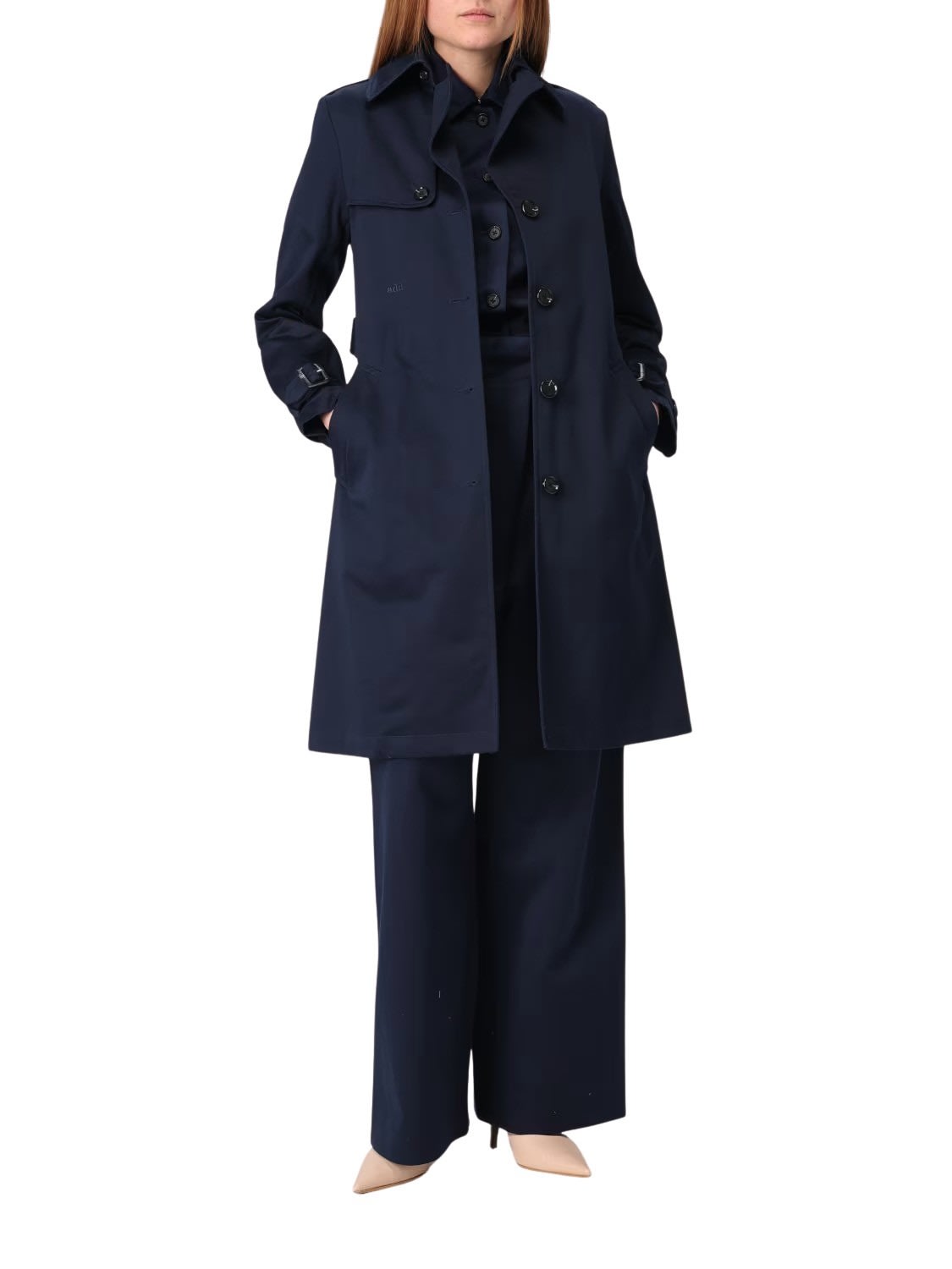 Add Single Breasted Trench In Blue